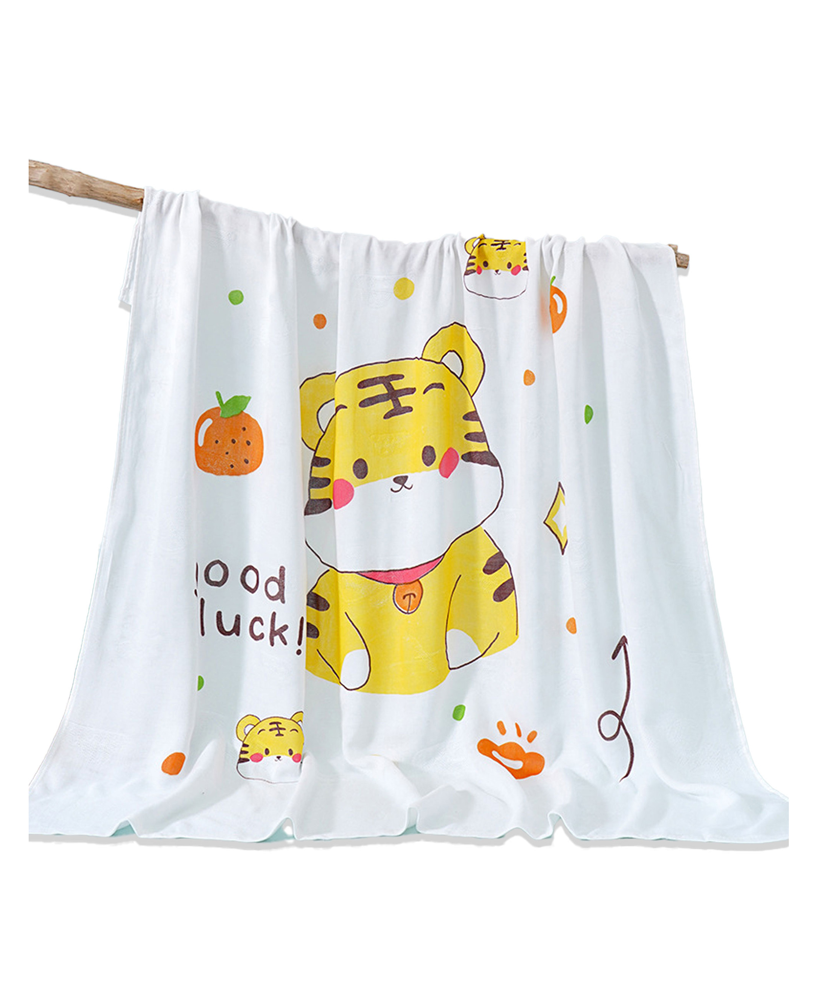 Bembika Bamboo Cotton Muslin Swaddle Blanket Baby, Cute Tiger Printed - White-picture-32
