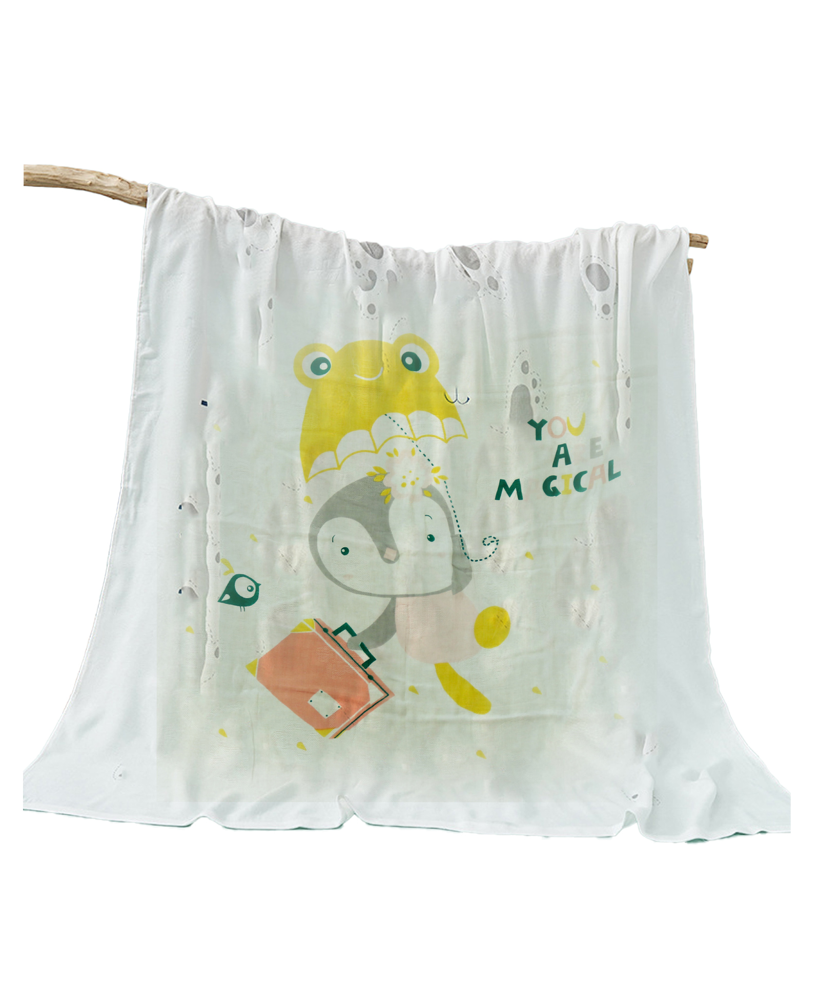 Bembika Bamboo Cotton Muslin Swaddle Blanket Baby Pure Bamboo Bag Penguin Printed - White-image-27