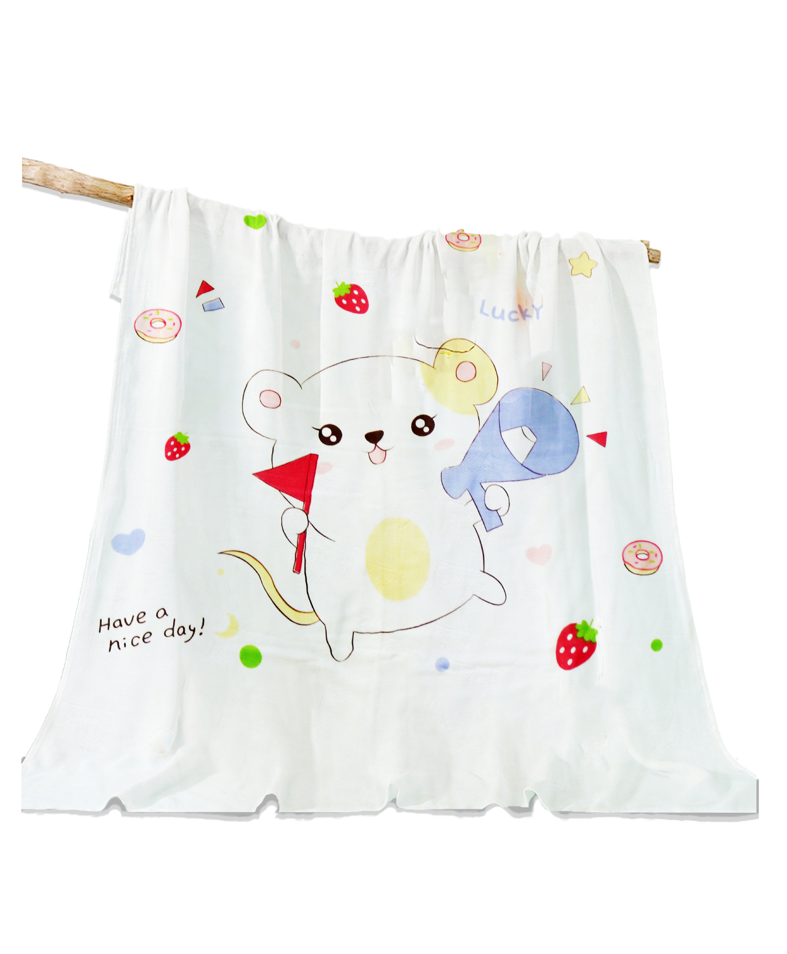 Bembika Bamboo Cotton Muslin Swaddle Blanket Baby Pure Bamboo Sweet Mouse Printed - White-picture-14