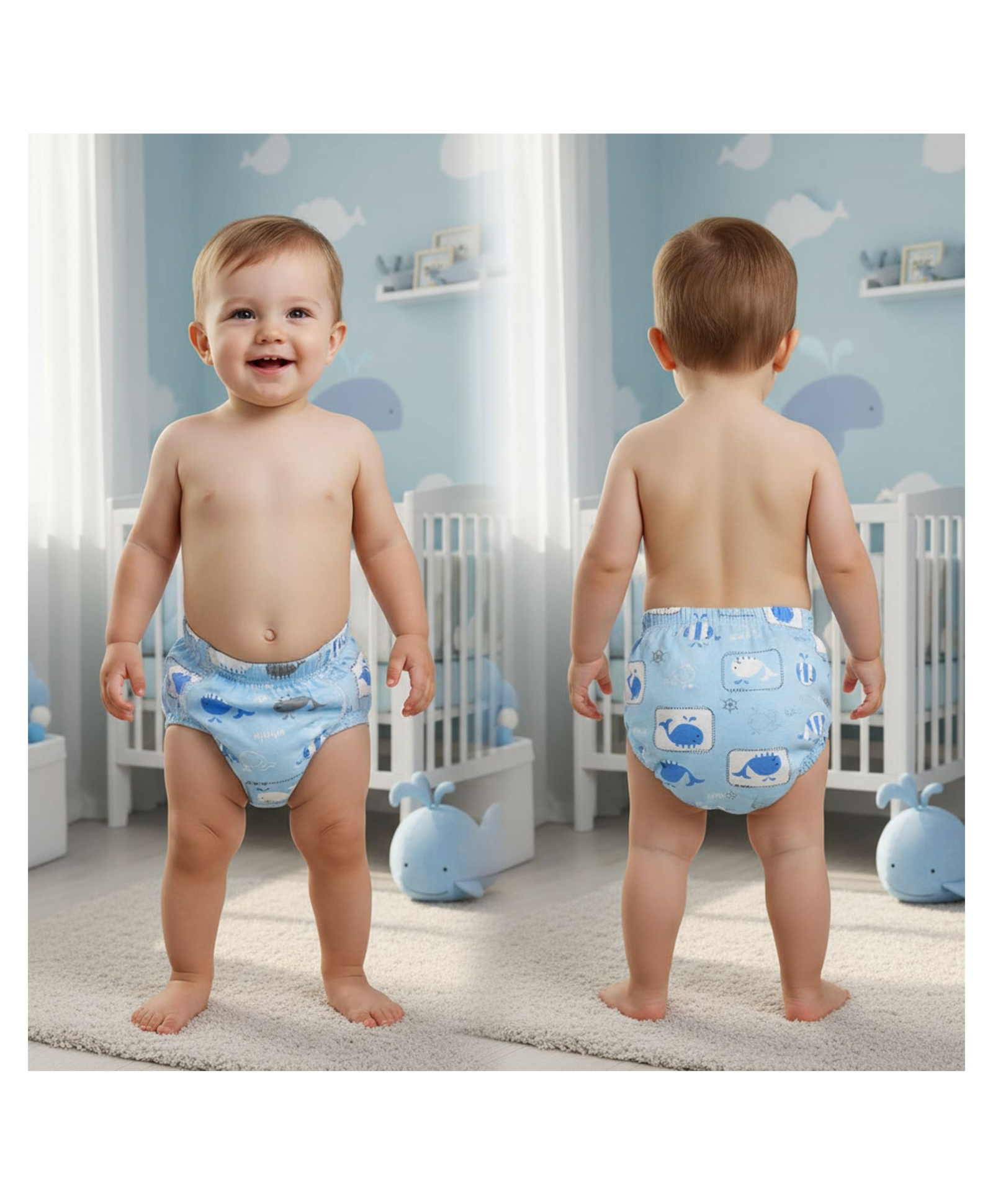 Bembika Babies Cotton Potty Training Pants Blue Whale  Printed Large - Blue-image-47