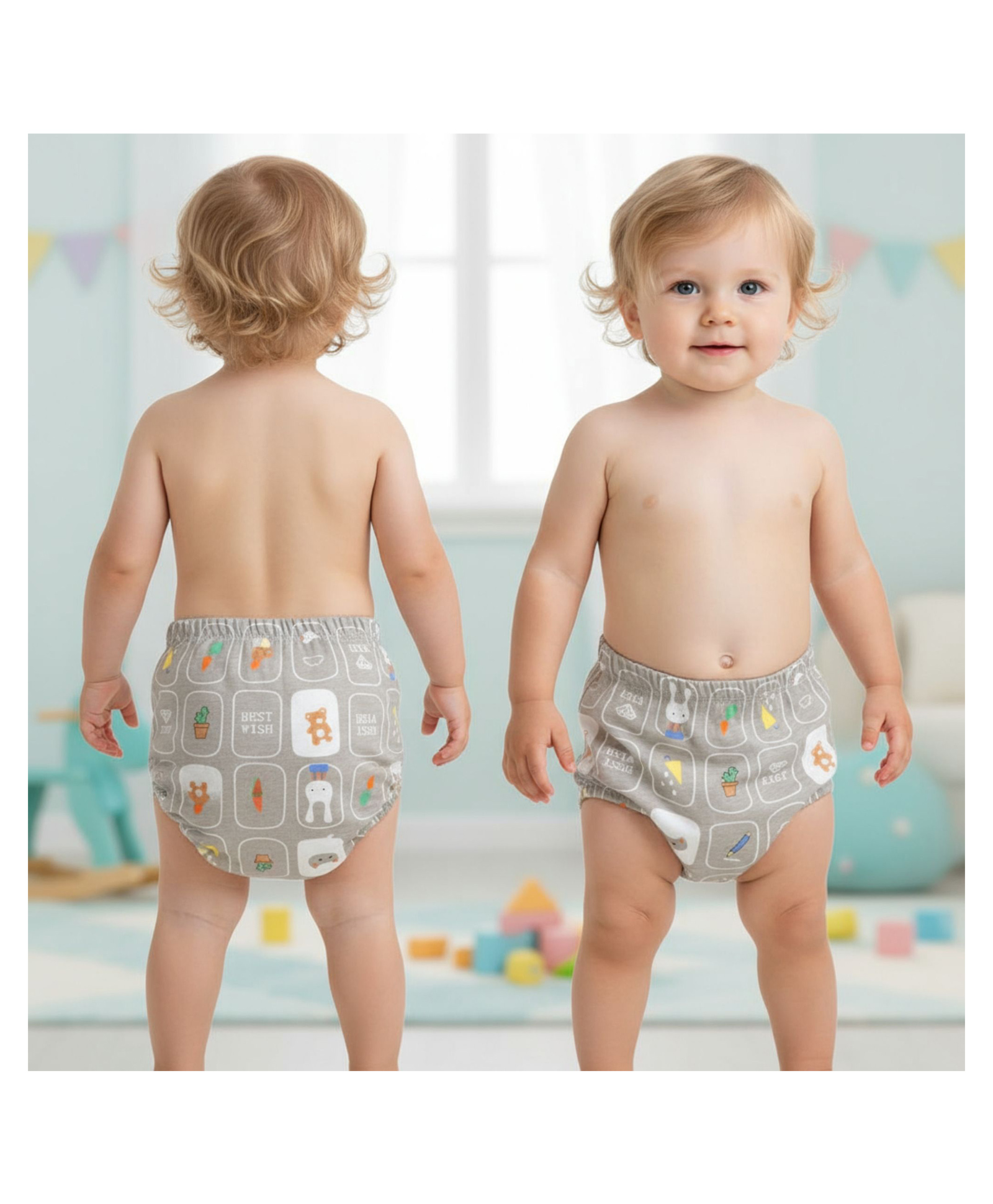 Bembika Babies Cotton Potty Training Pants Bunny Bear  Printed Large - Grey-picture-26