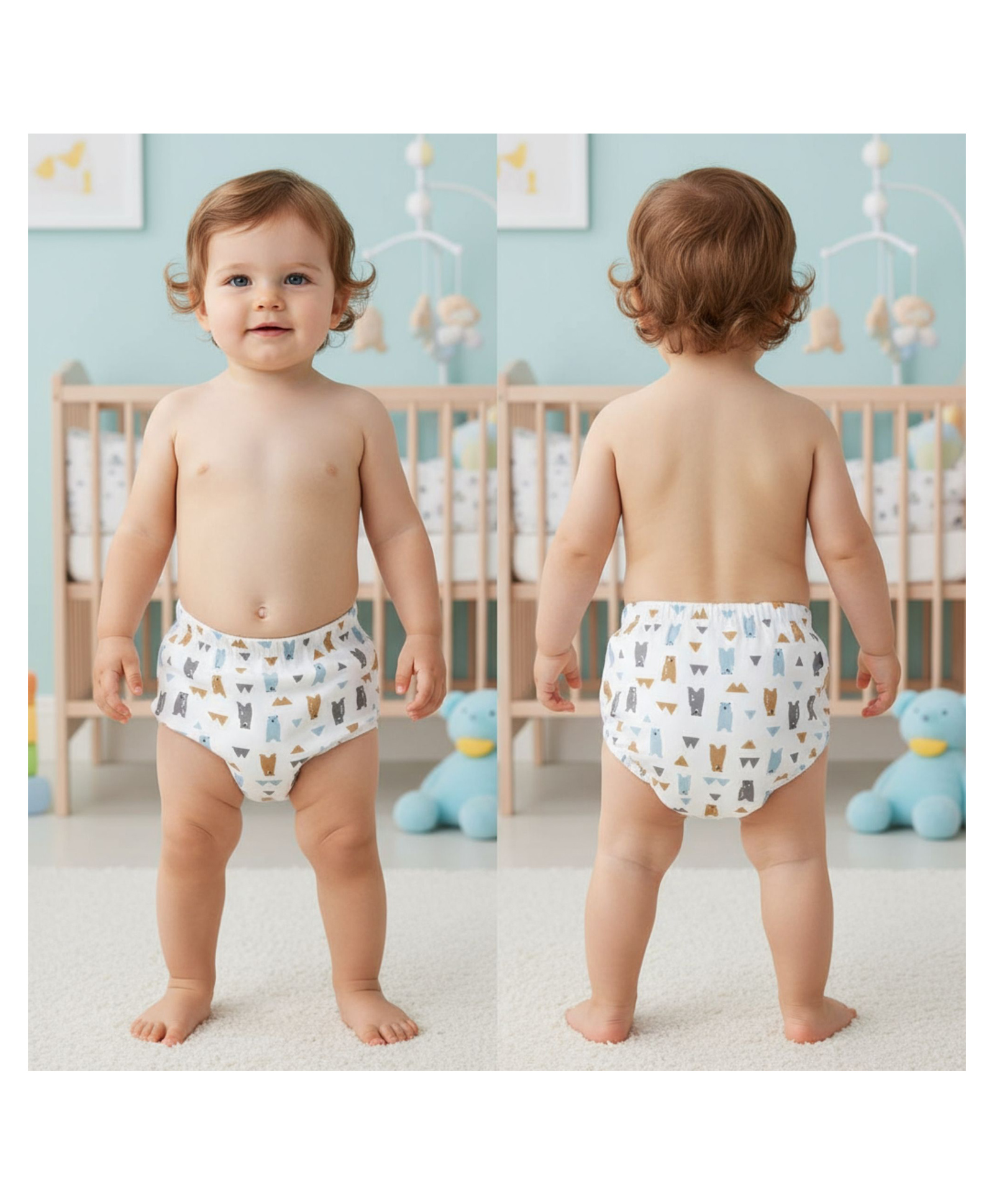 Bembika Babies Cotton Potty Training Pants Cute Bear  Printed  Medium - White-image-7