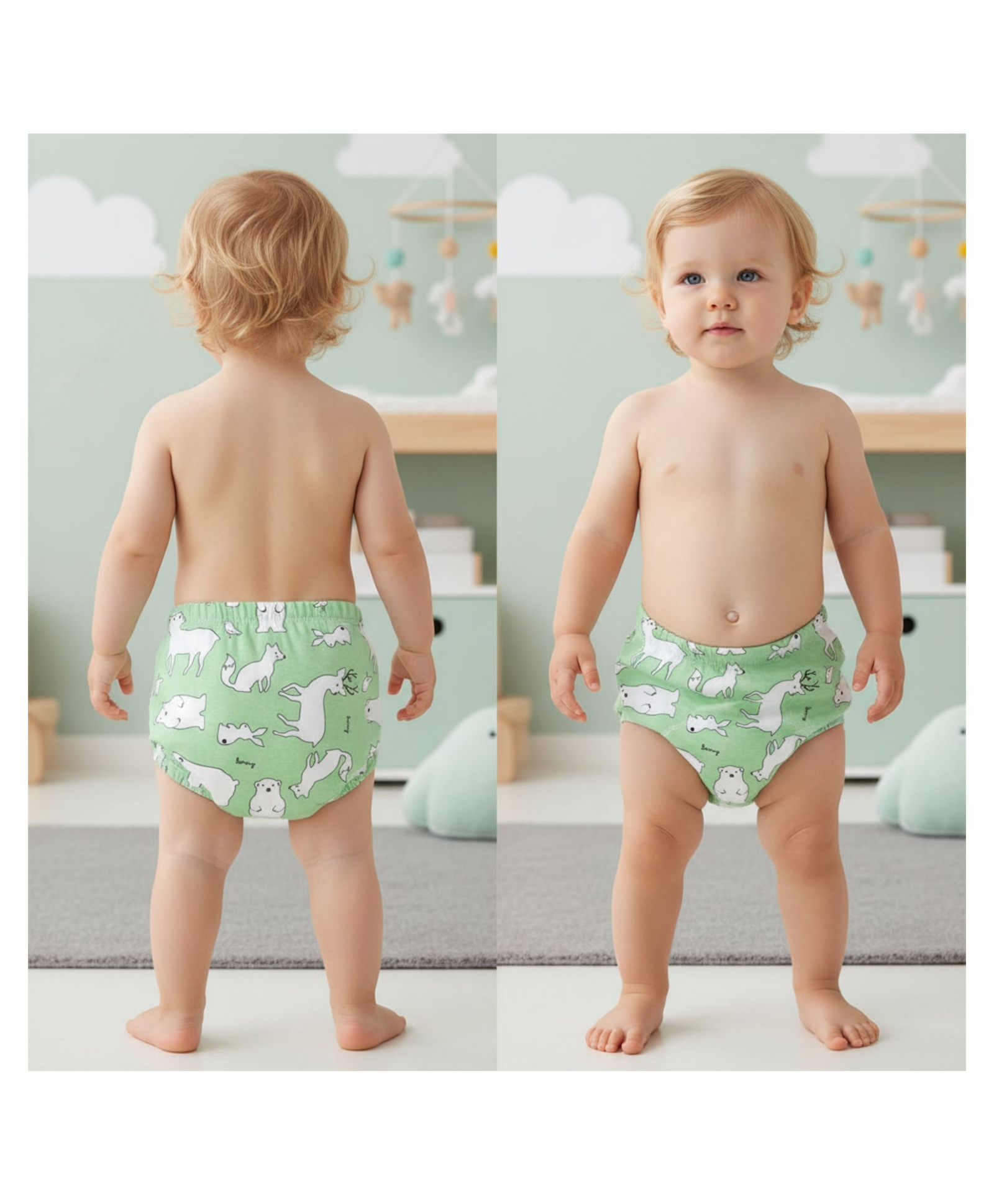 Bembika Babies Cotton Potty Training Pants Green Animals  Printed Large - Green-image-22