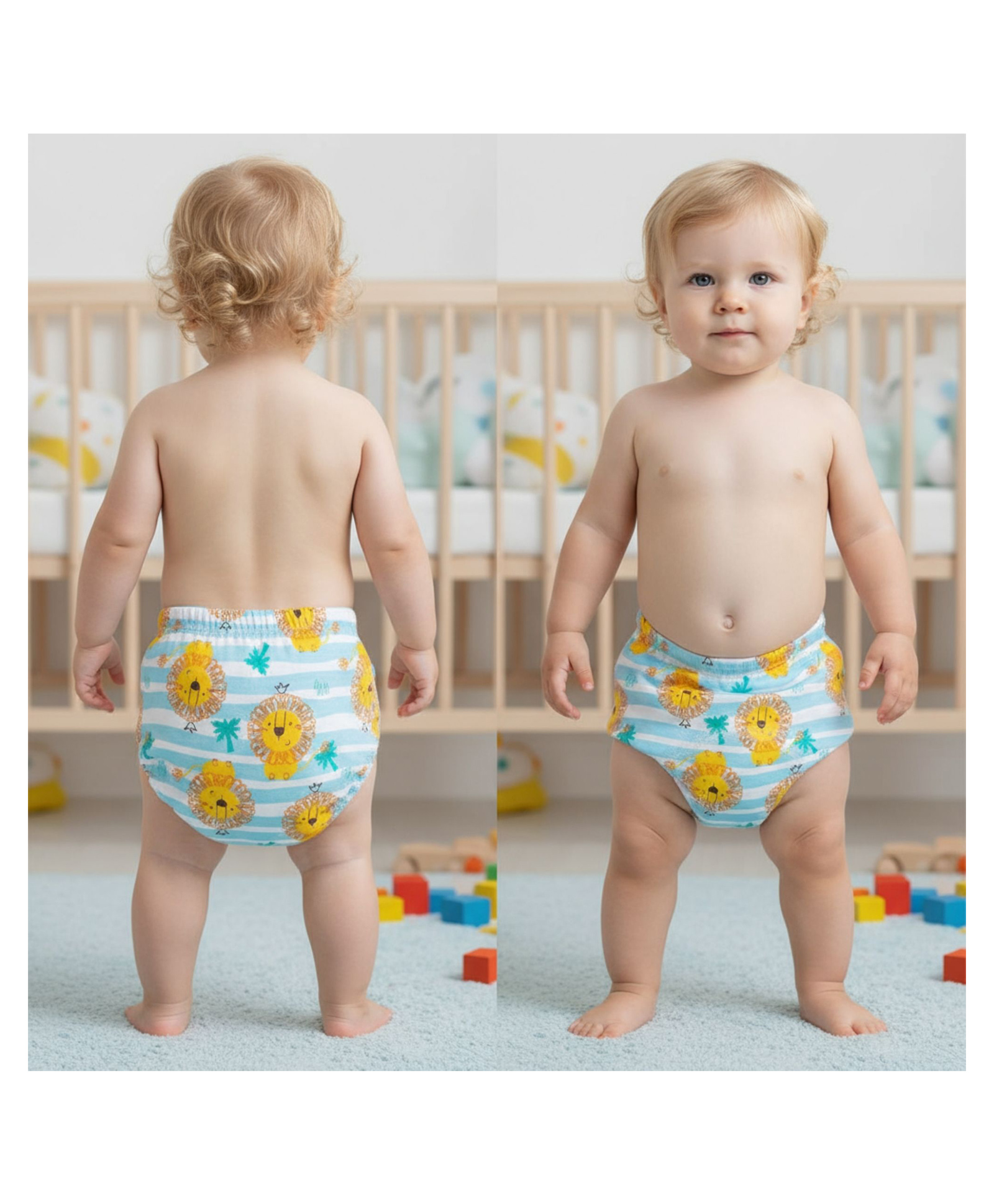 Bembika Babies Cotton Potty Training Pants Lion  Printed Medium - Blue White-image-4