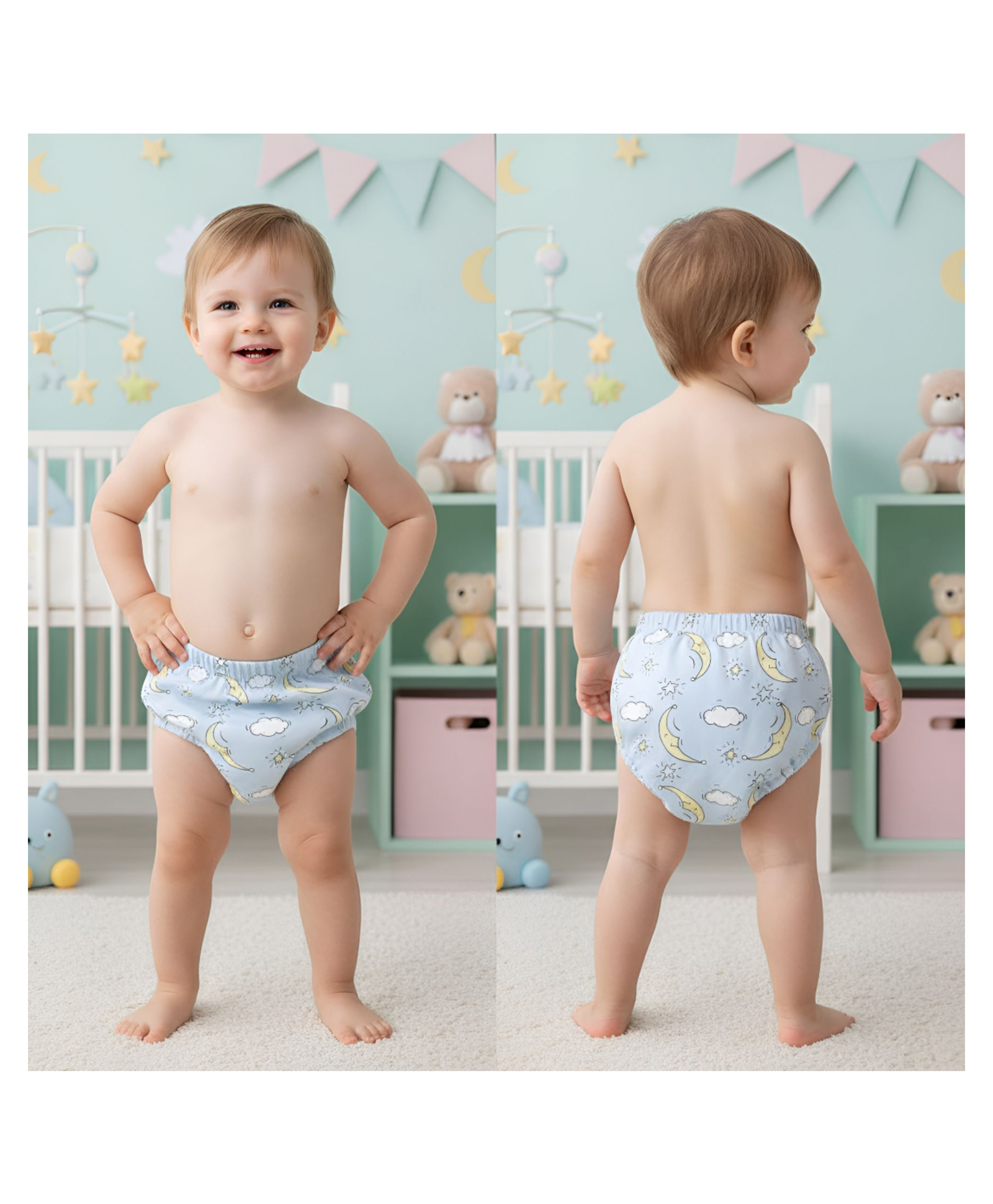 Bembika Babies Cotton Potty Training Pants, Moon  Printed Medium - White-image-13