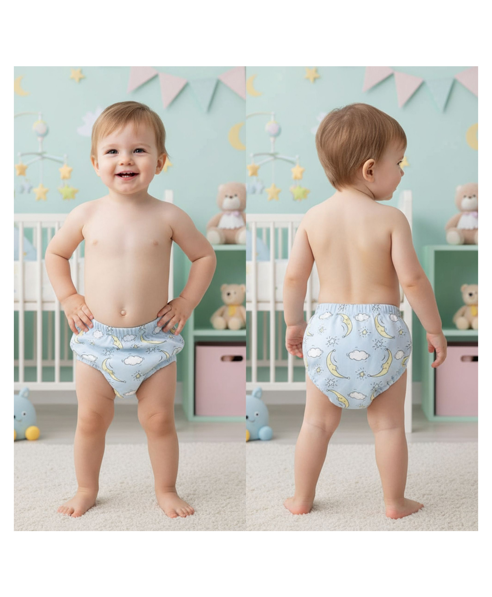 Bembika Babies Cotton Potty Training Pants Moon  Printed Large - White-image-10
