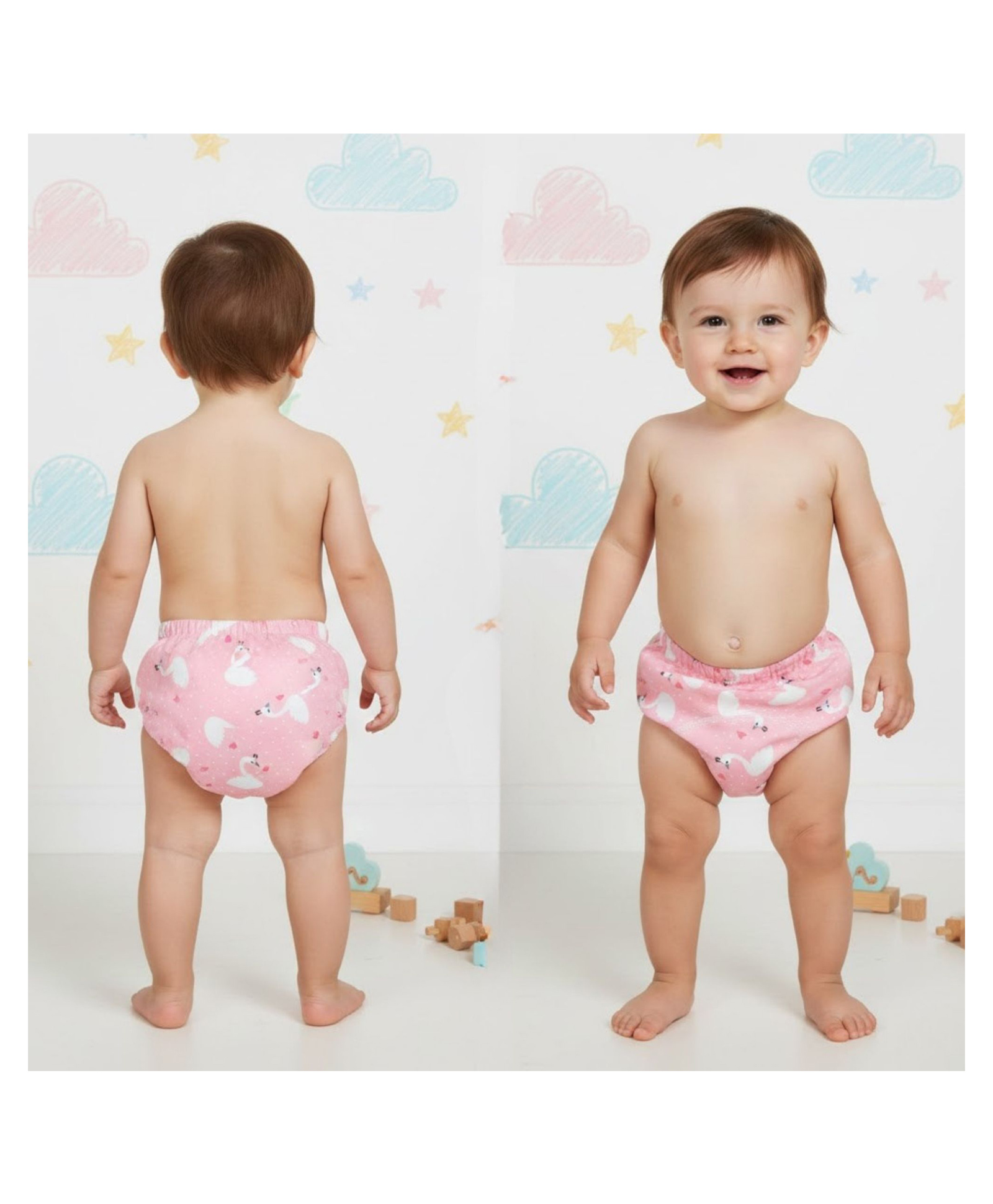 Bembika Babies Cotton Potty Training Pant Pink Swan  Printed Large Size - Pink-image-29