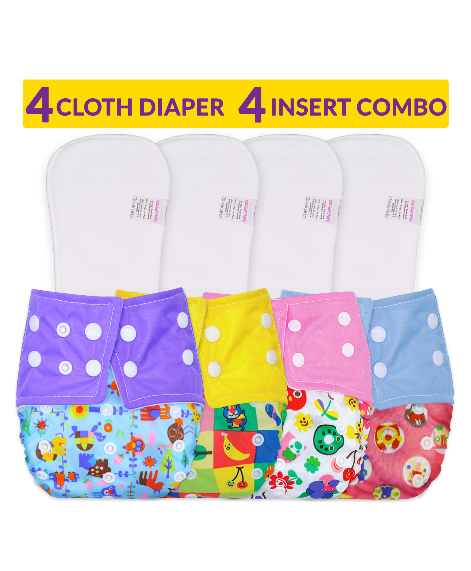 Bembika Reusable Cloth Diaper With Insert Pack of 4  Multicolour-image-31