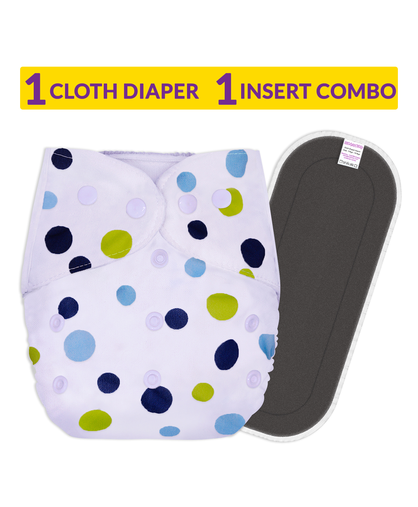 Bembika Reusable Cloth Diaper With Insert  White & Green-image-12