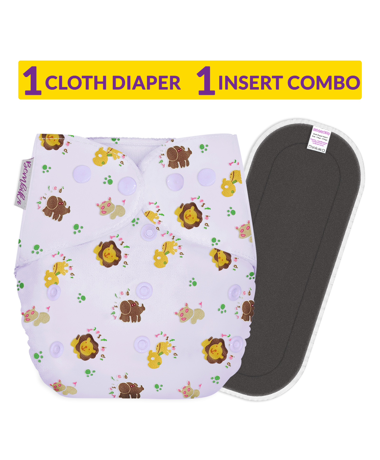 Bembika Reusable Cloth Diaper With Insert - Yellow & White-picture-18