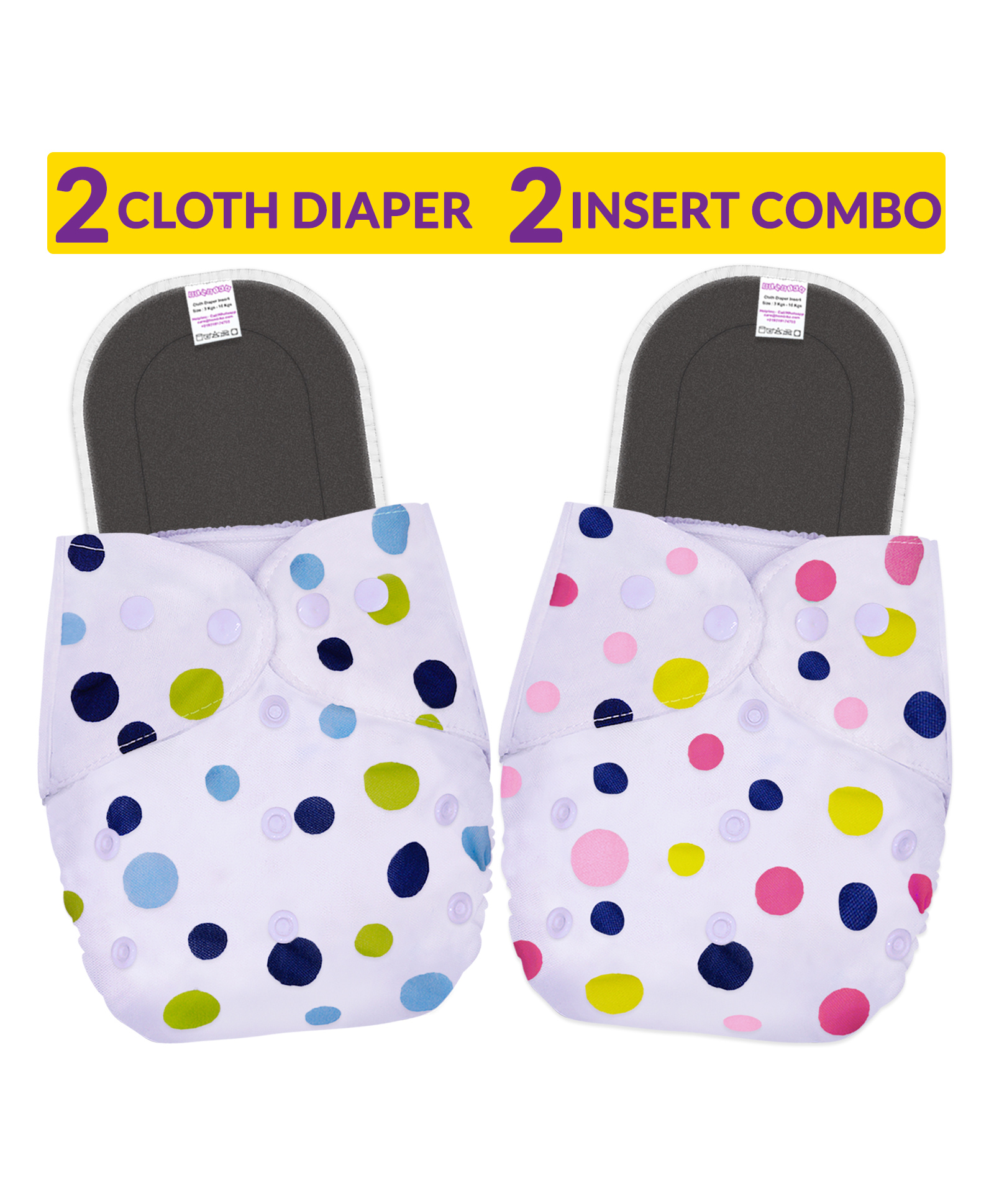 Bembika Reusable Cloth Diaper With Inserts Pack of 2  Multicolor-picture-19