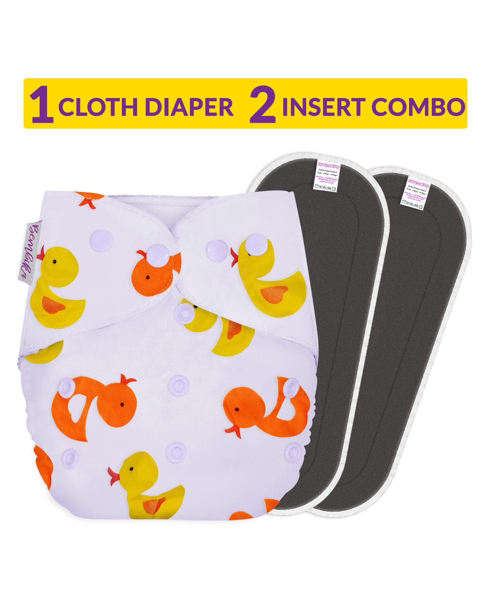 Bembika Reusable Cloth Diaper With 2 Inserts  Yellow-picture-20