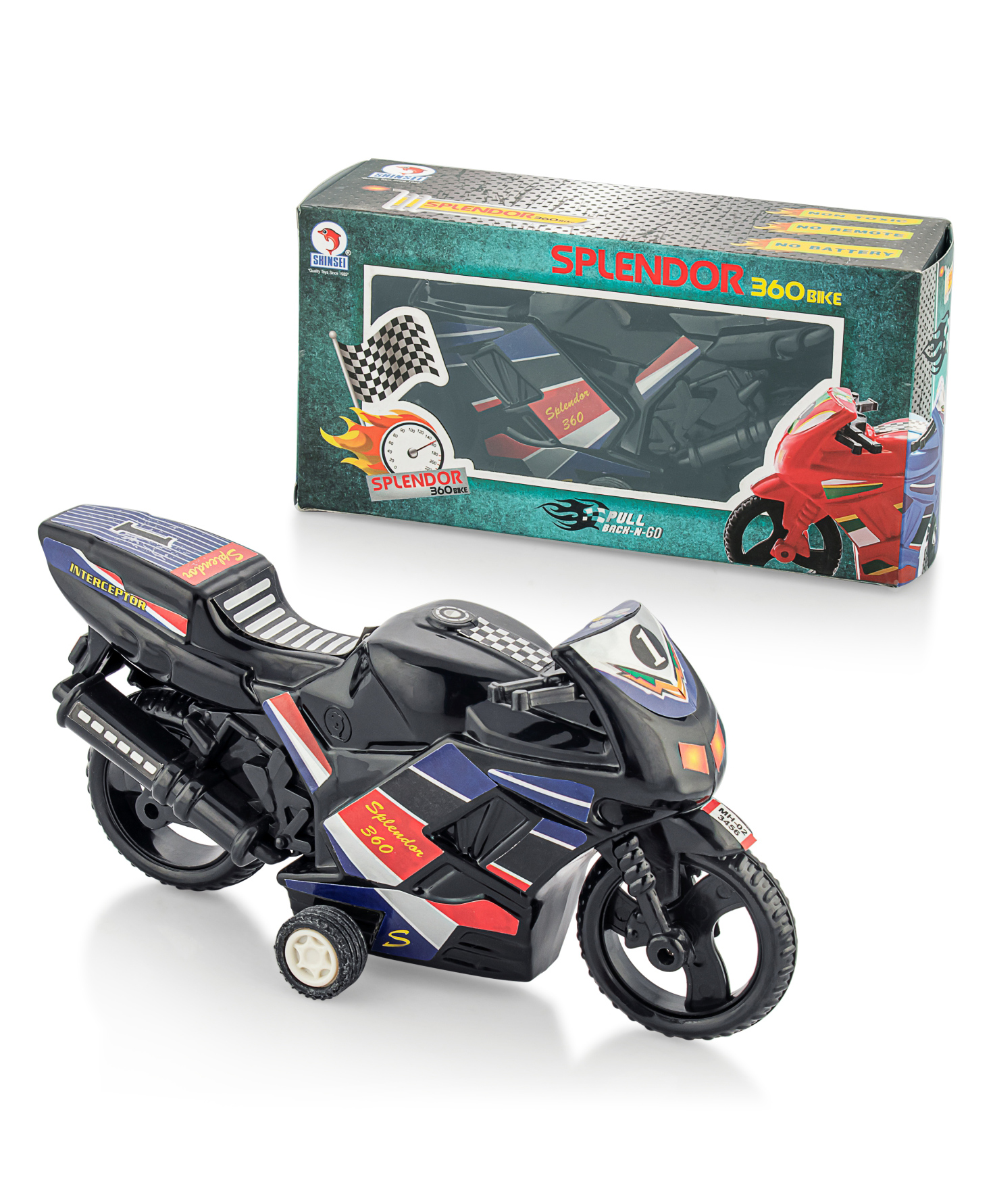 Shinsei Pull Back Action Splendor 360 Toy Bike - Black-picture-33