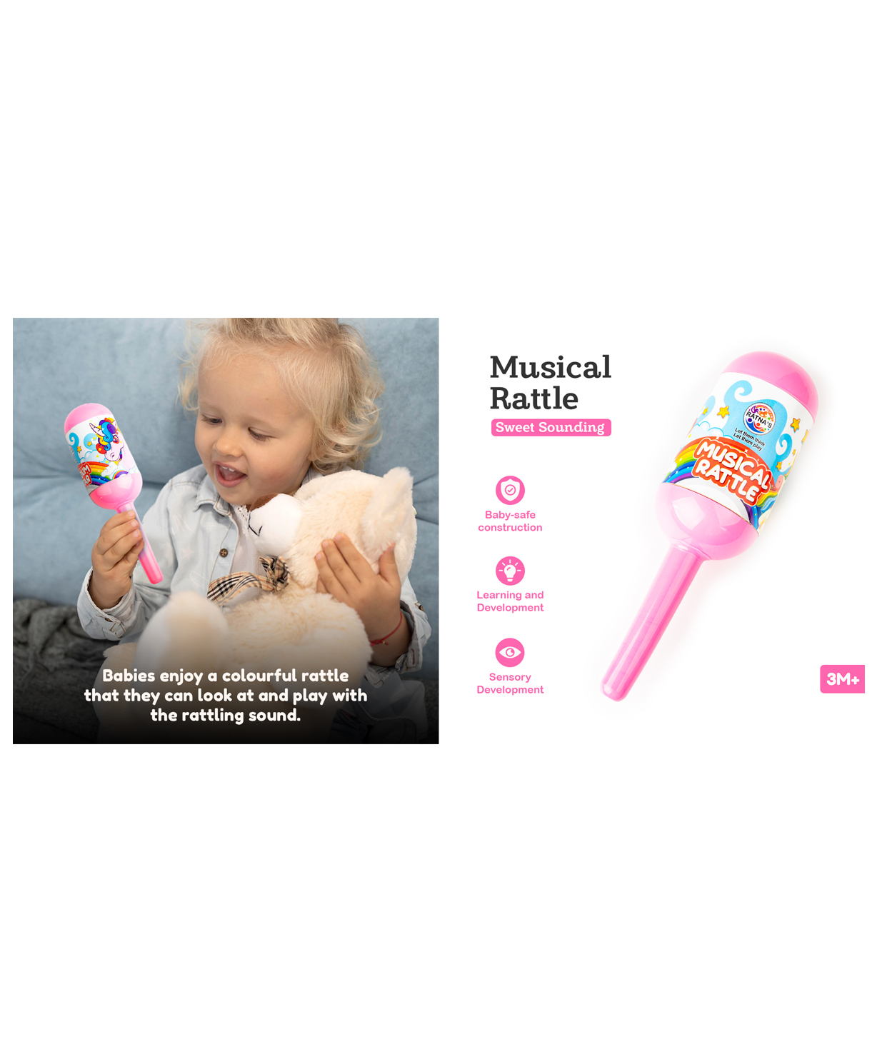 Ratnas Musical Rattle Toy - Pink (Print & Color May Vary)-picture-7