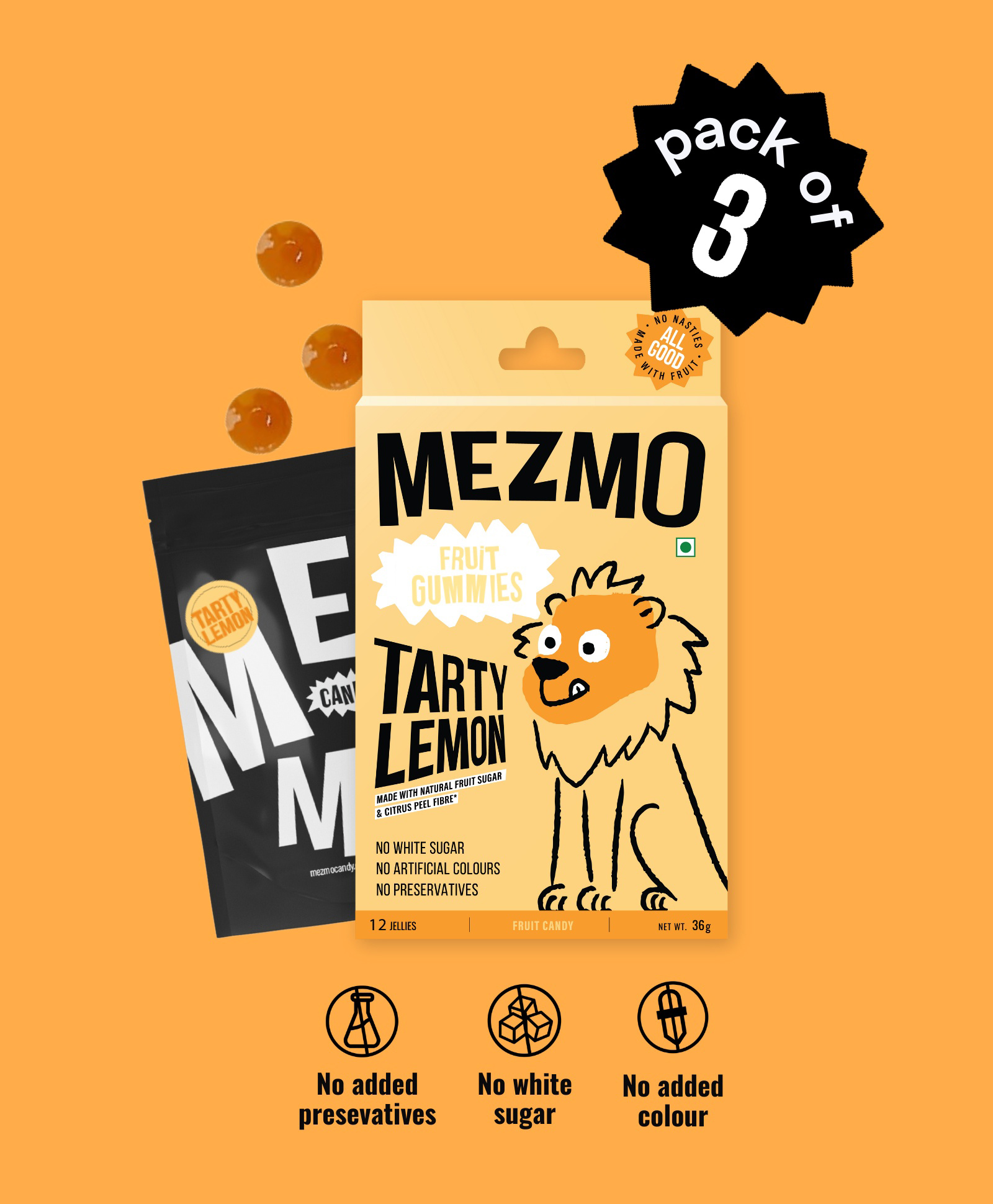 Mezmo Tarty Lemon Soft Jelly Candy Pack of 3 - 36 Pieces-image-1