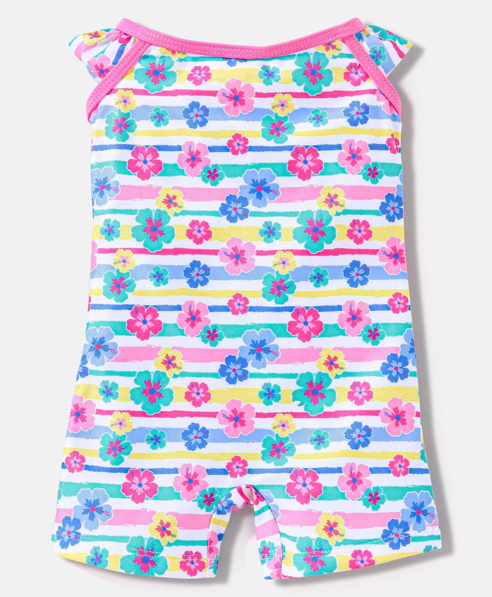 Babyhug Sleeveless Legged Swimsuit Floral Print - Blue & Pink-image-33