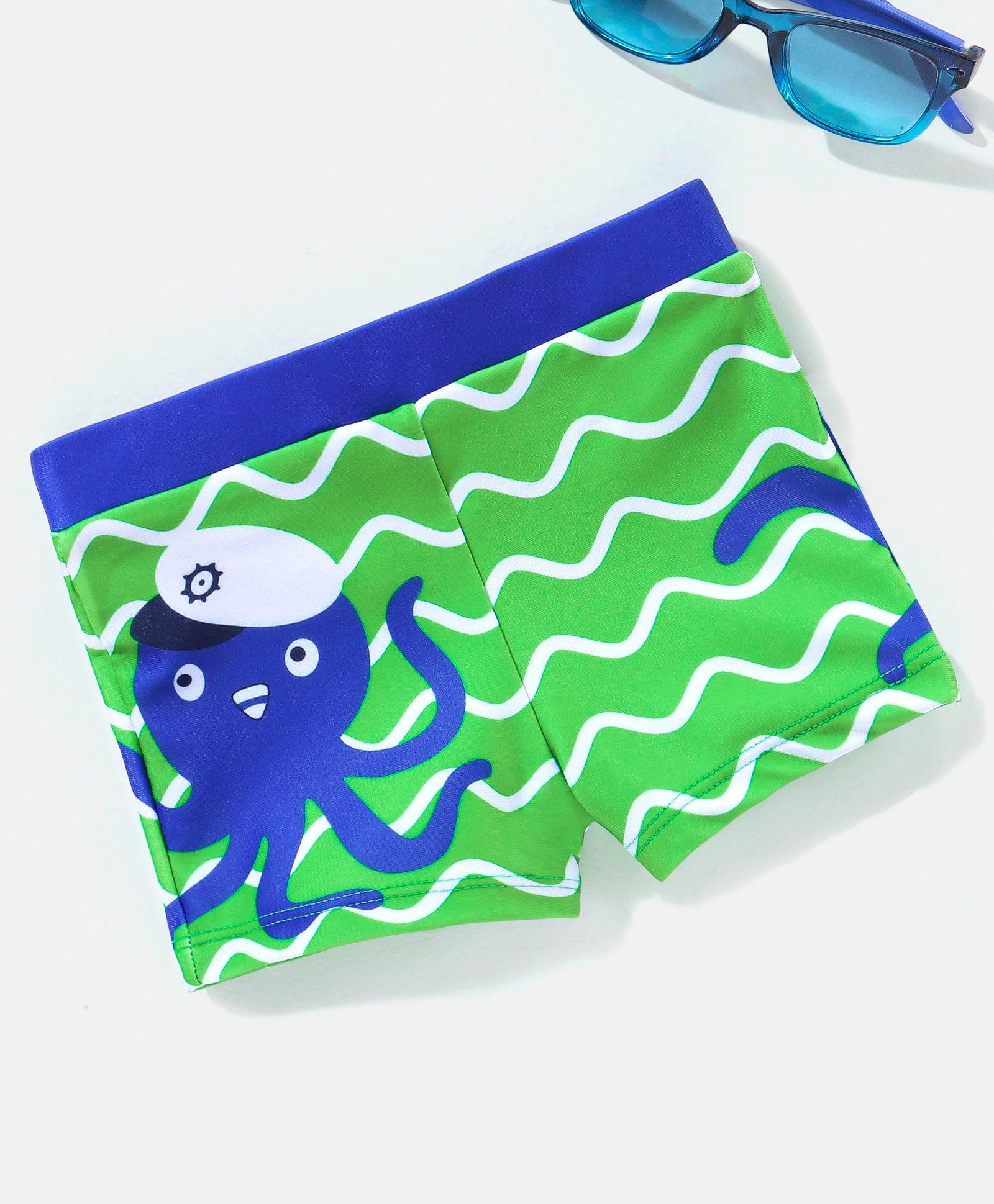 Babyhug Swimming Trunk Octopus Print - Blue & Green-image-45