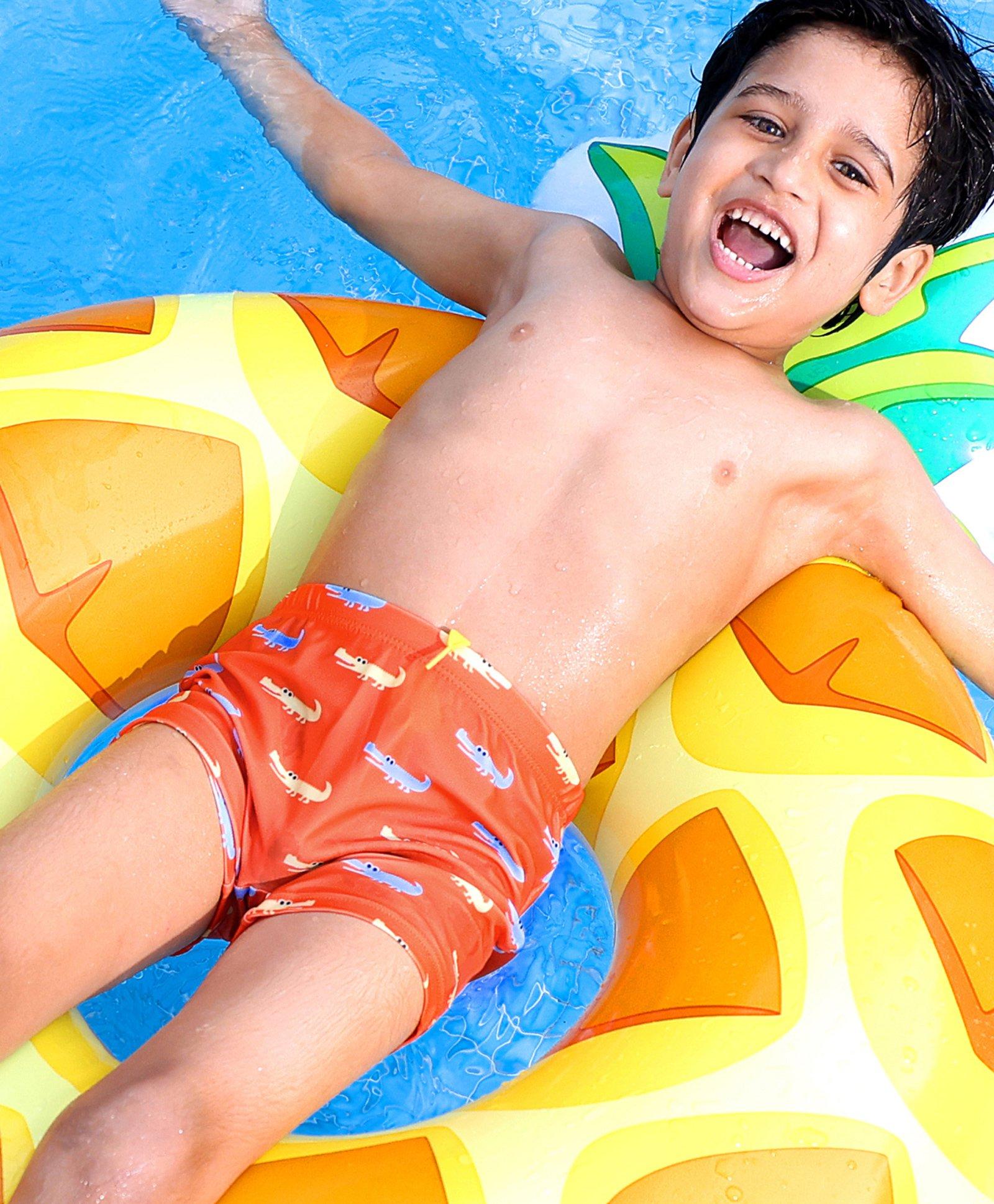 Babyhug Swimming Trunk Crocodile Print - Orange-image-39