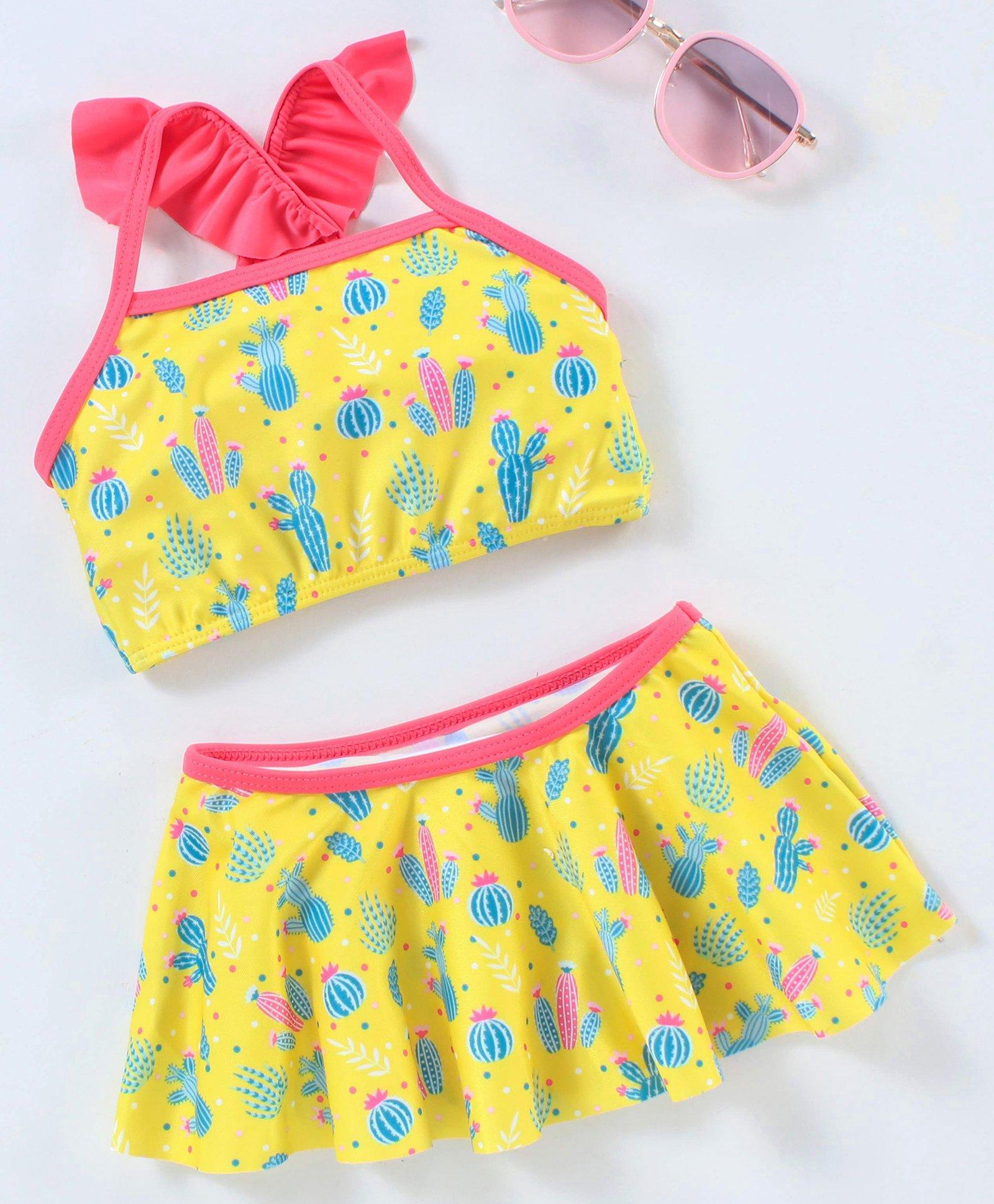 Babyhug Sleeveless 2 Piece Swimsuit Cactus Print - Yellow-image-25