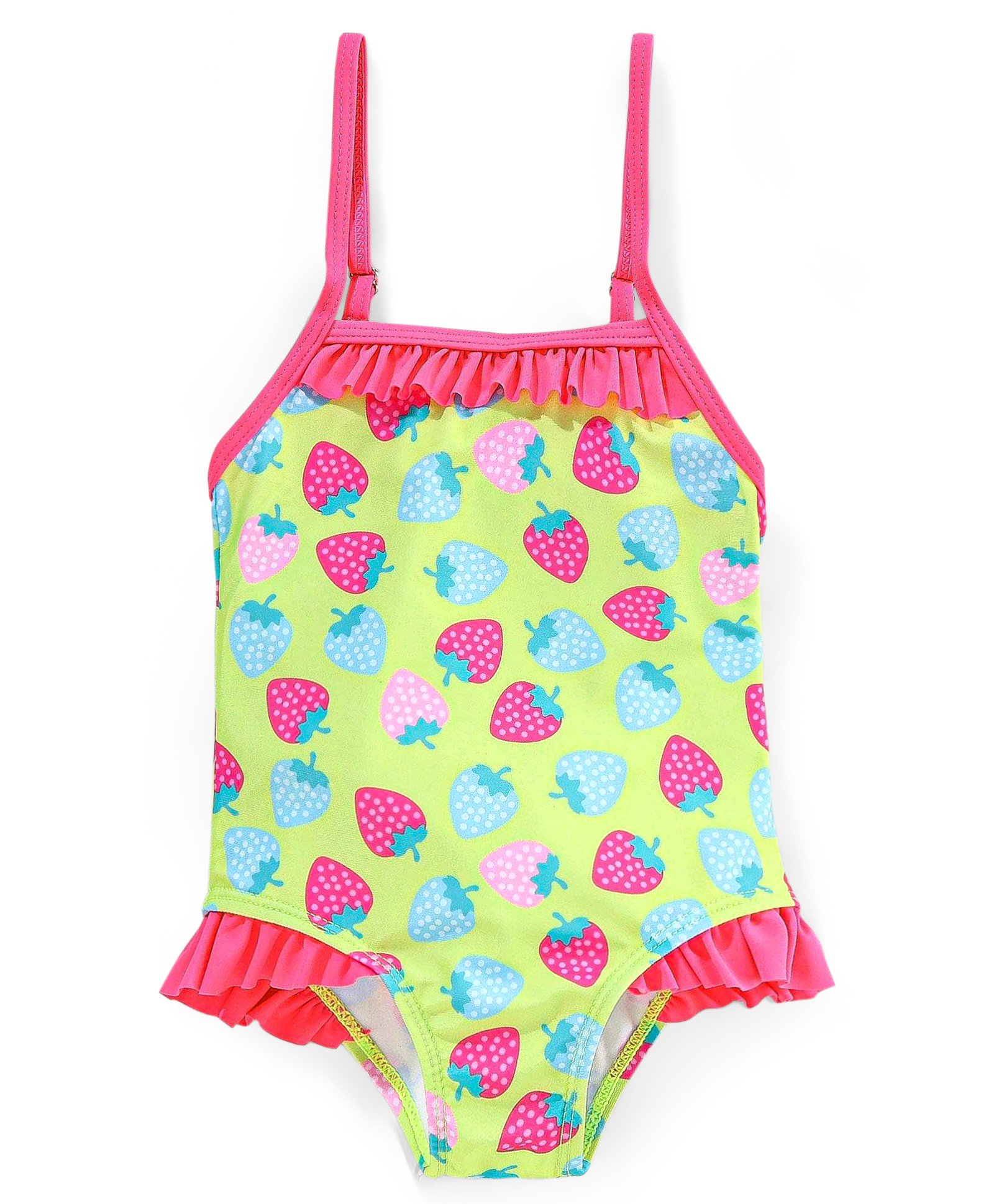 Babyhug Sleeveless V Cut Swimsuit Strawberry Print- Green & Pink-image-40