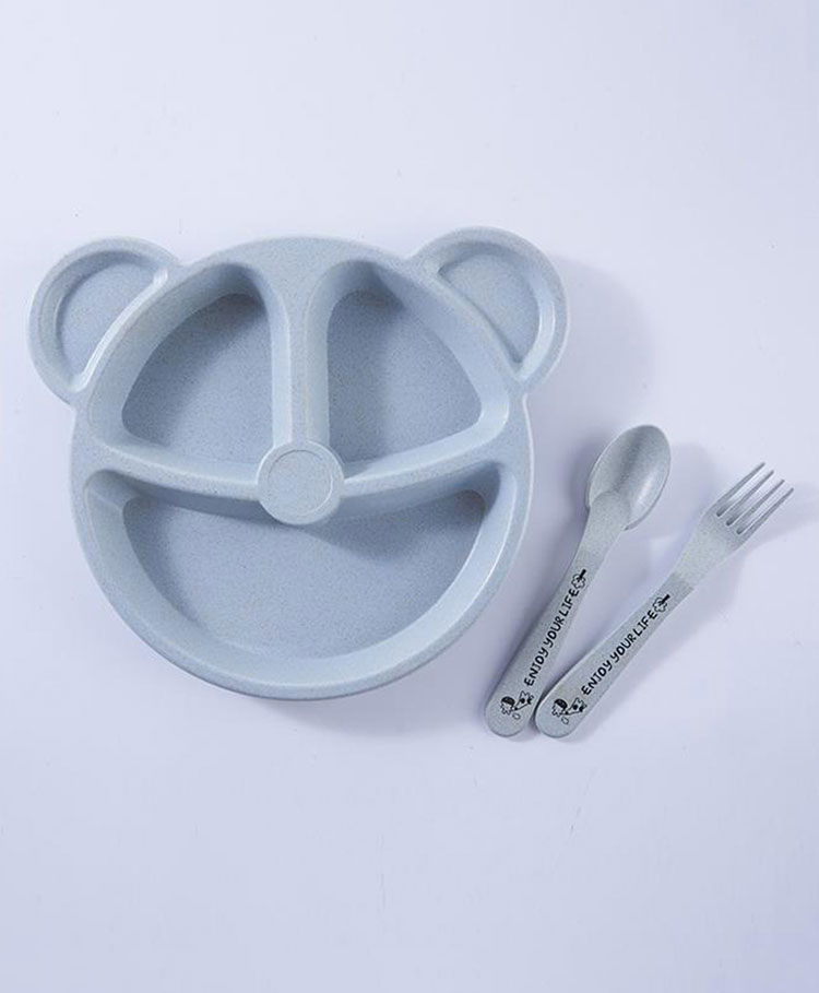 fab n funky Round Shaped Section Plate With Spoon & Fork- Blue-picture-36