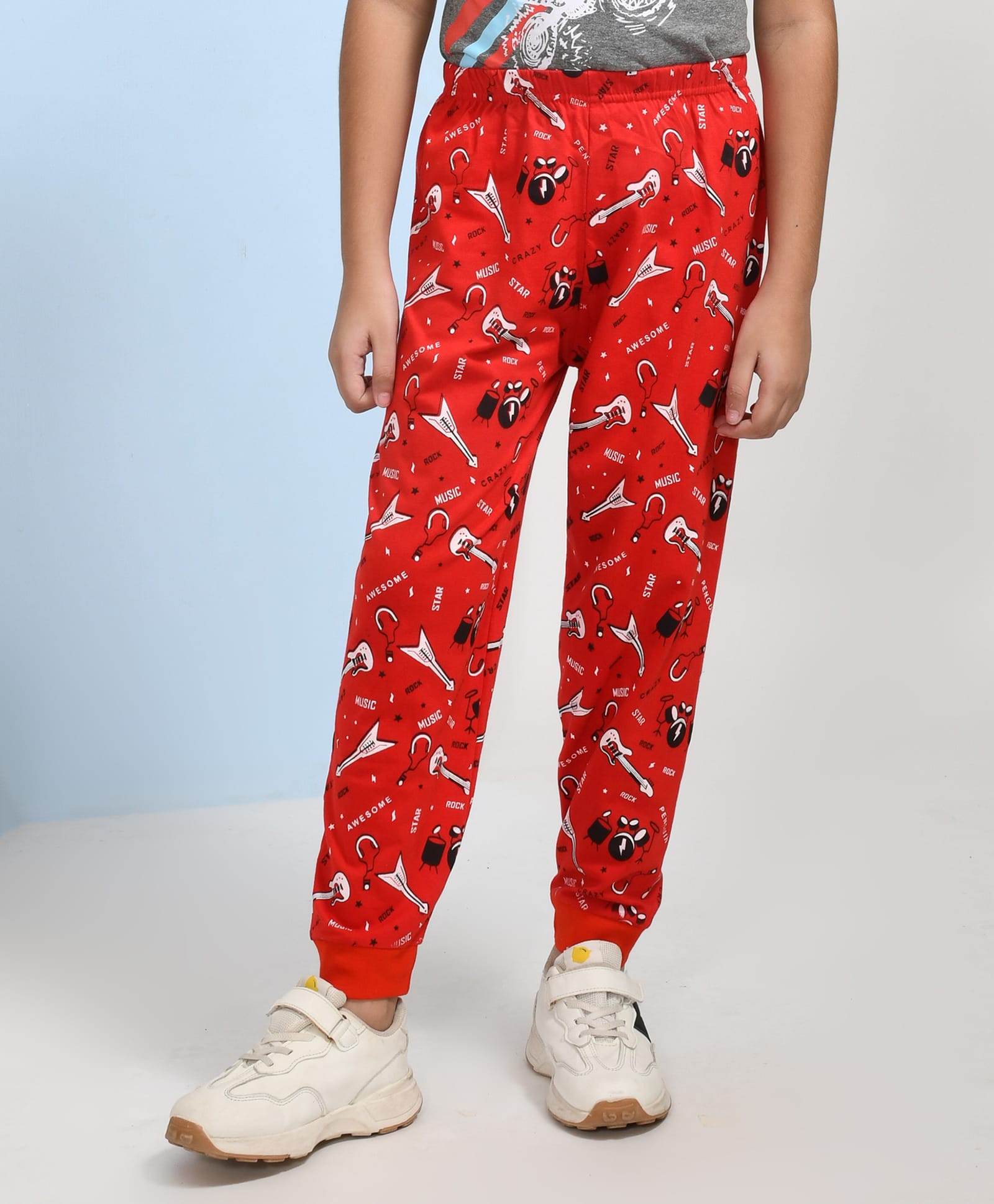 hrit Kiwi 100% Cotton Guitar Printed Unisex Lounge Pant  - Red-picture-19