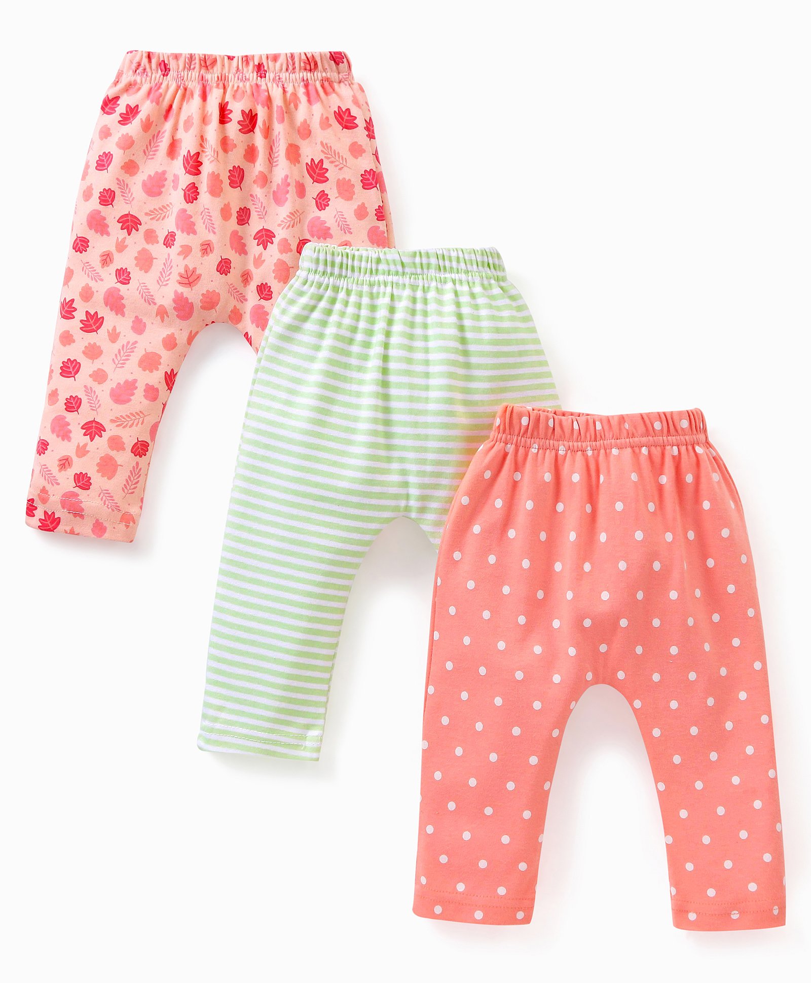 Babyhug Cotton Full Length Diaper Pants Pack of 3 Striped & Polka Dots Printed - Pink & Blue-image-40