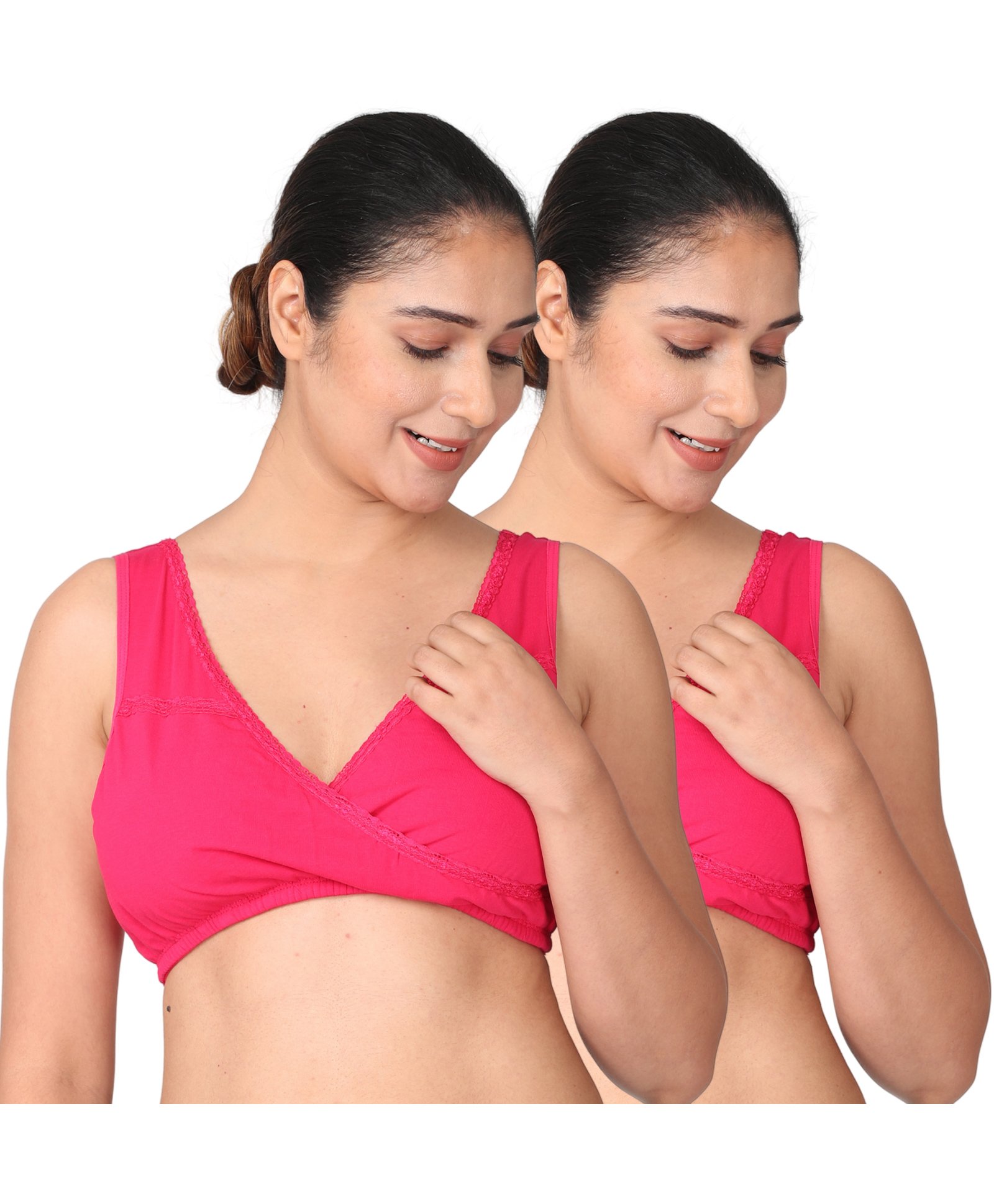 Morph Pack Of 2 Maternity Cotton Leakproof Sleep Nursing Bra No Hooks Or Clips - Dark Pink-picture-27