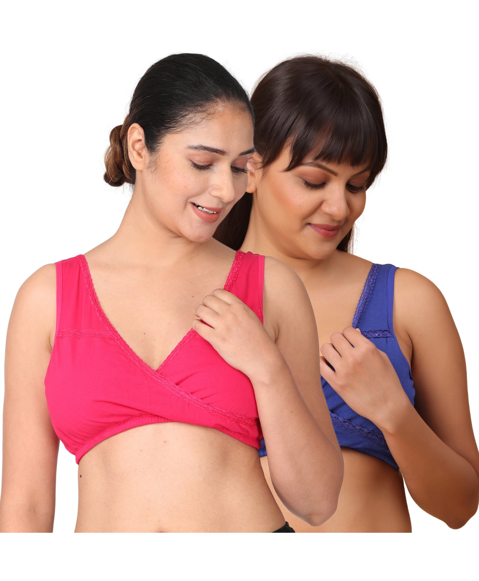 Morph Pack Of 2 Maternity Cotton Leak Proof Sleep Nursing Bra No Hooks Or Clips  - Dark Pink & Royal Blue-picture-26