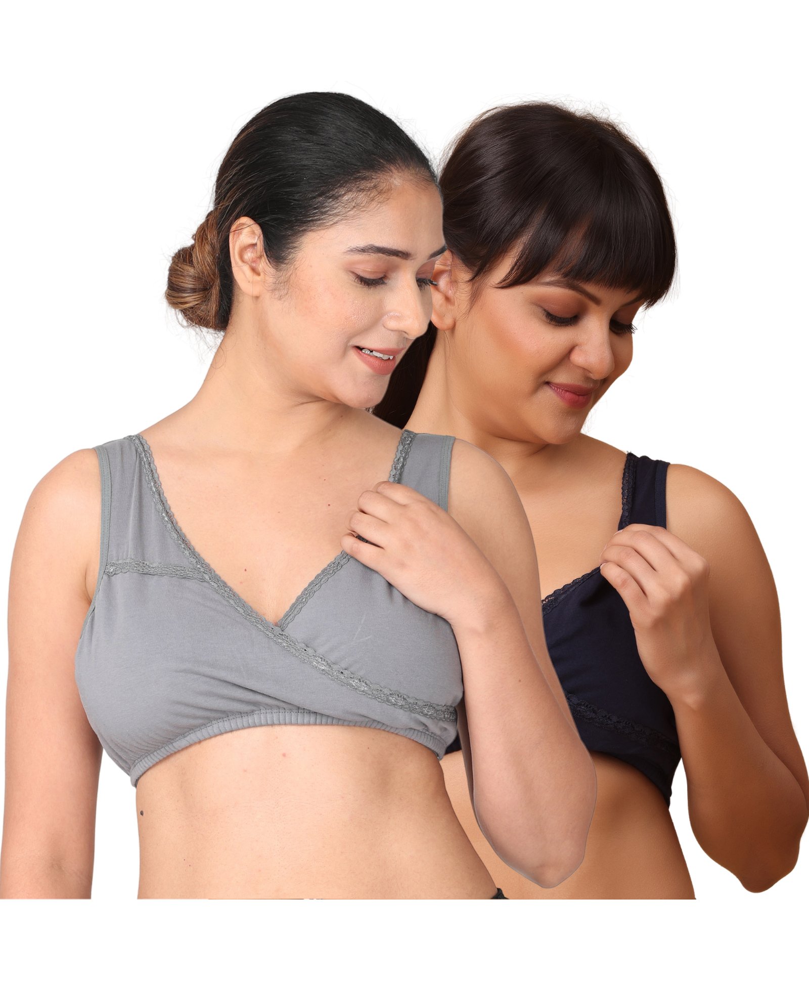 Morph Pack Of 2 Maternity Cotton Leak Proof Sleep Nursing Bra No Hooks Or Clips - Navy Blue & Steel Grey-picture-29