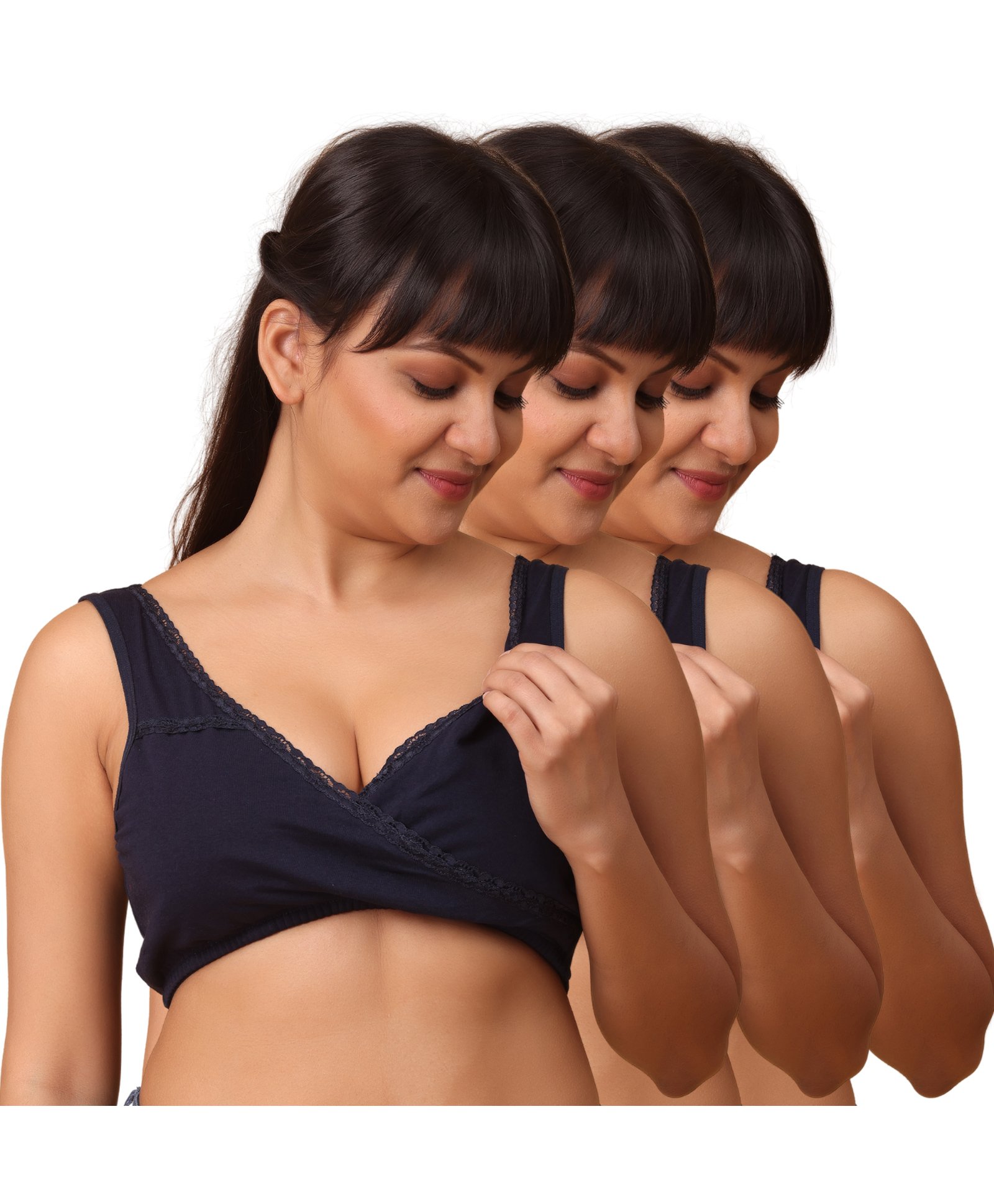 Morph Pack Of 3 Maternity Cotton Leak Proof Sleep Nursing Bra No Hooks Or Clips - Navy Blue-picture-2