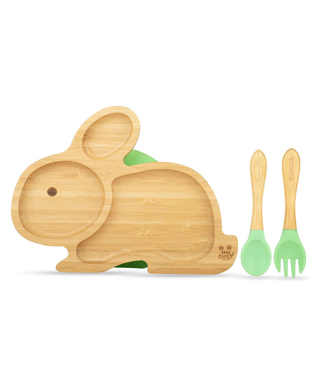 Starkiddo Rabbit Bamboo Suction Plate and Learning Weaning Set - Green-image-8
