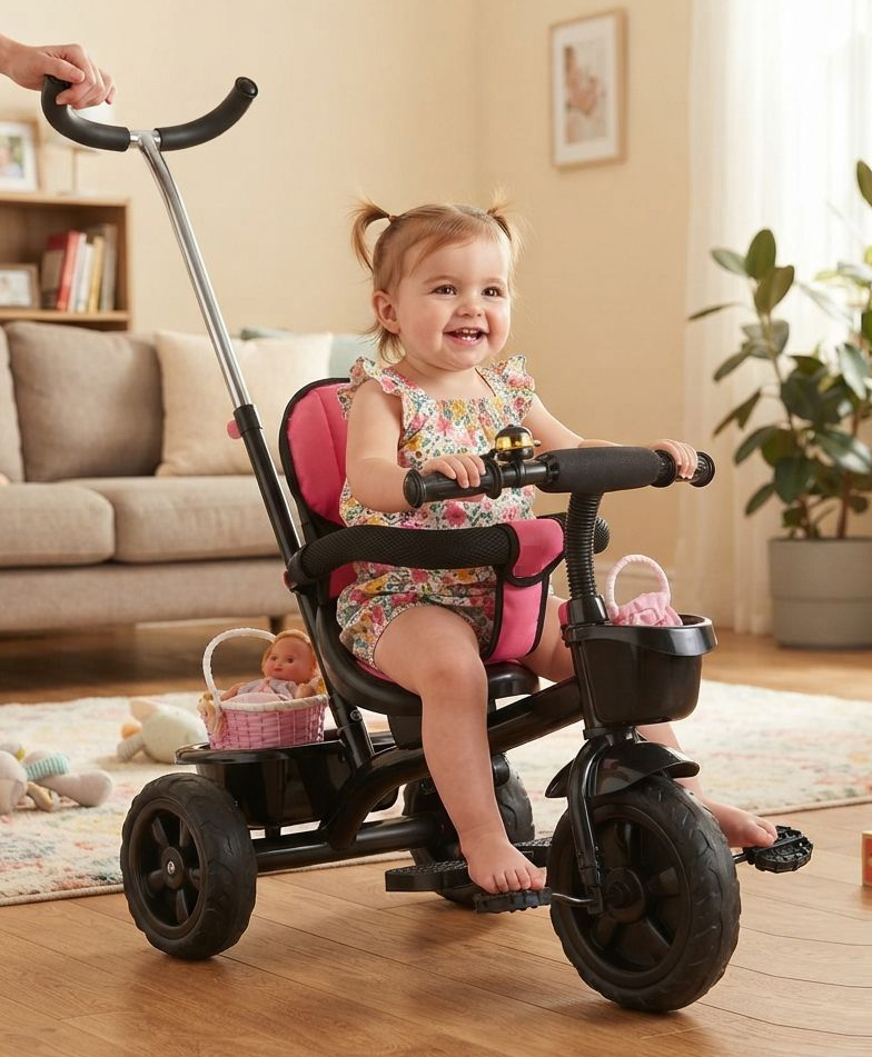 JoyRide Learn To Ride  Stalwart Plug N Play Tricycle With Safety Harness  Parental Handle & Seat Cover - Red-picture-26