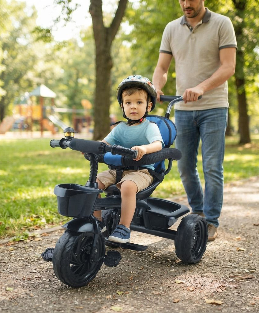 JoyRide Learn-to-Ride  Stalwart Plug N Play Tricycle With Safety Harness Parental Handle & Seat Cover -Blue-picture-27