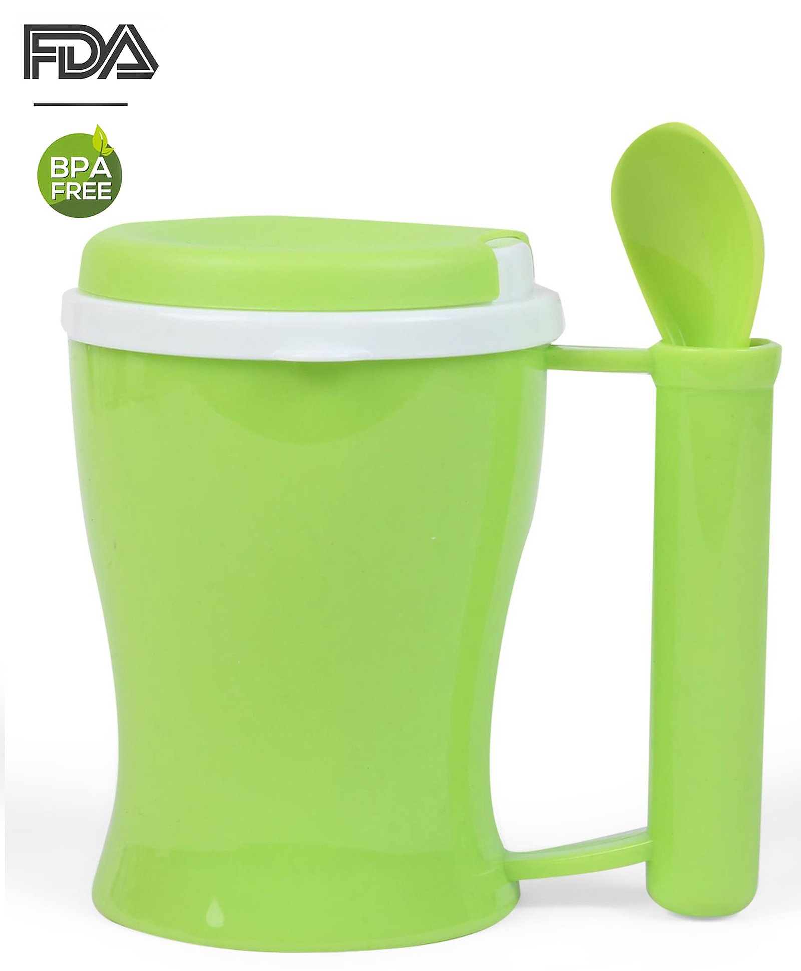 Baby Feeding Cup With Spoon In Handle Green - 350 ml-image-1