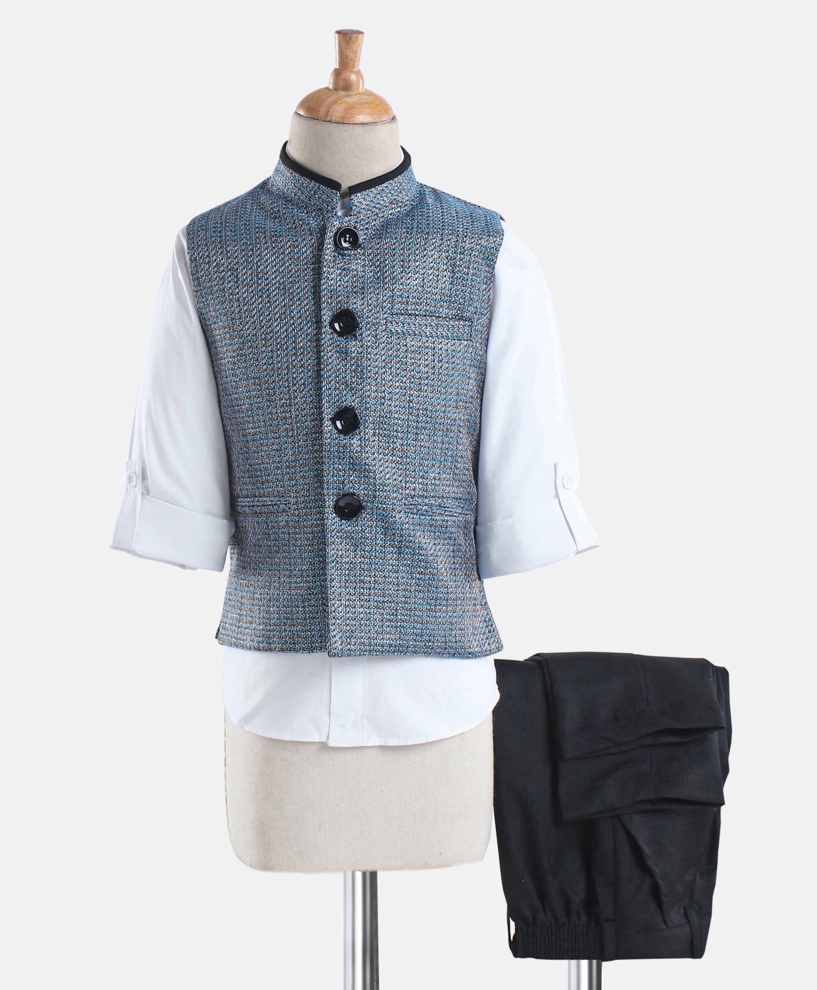 Robo Fry Full Sleeves Solid Party Suit- Grey & Black-picture-28