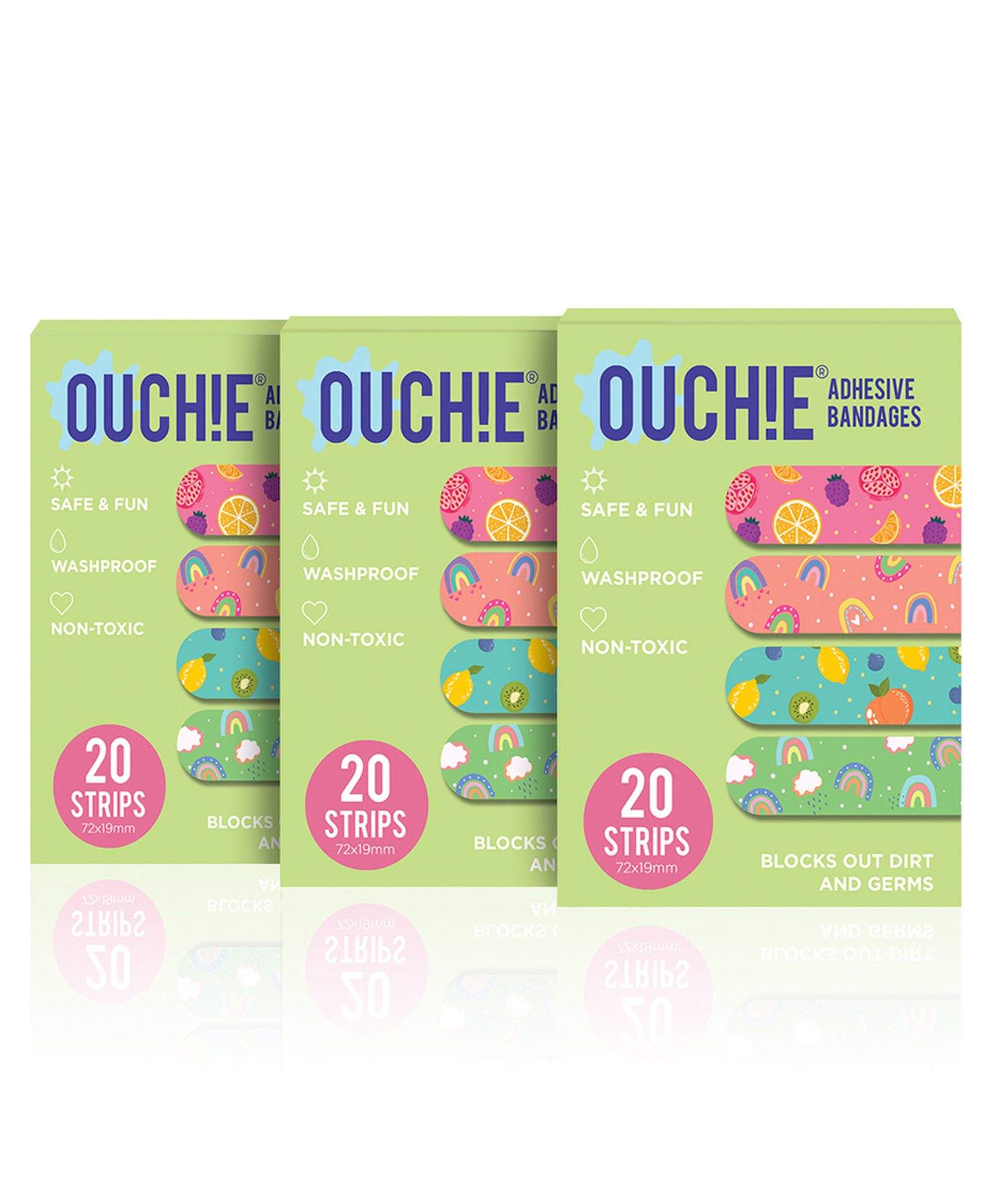 Ouchie Non-Toxic Printed Bandages Pack Of 3 - 20 Stripes Each-picture-27