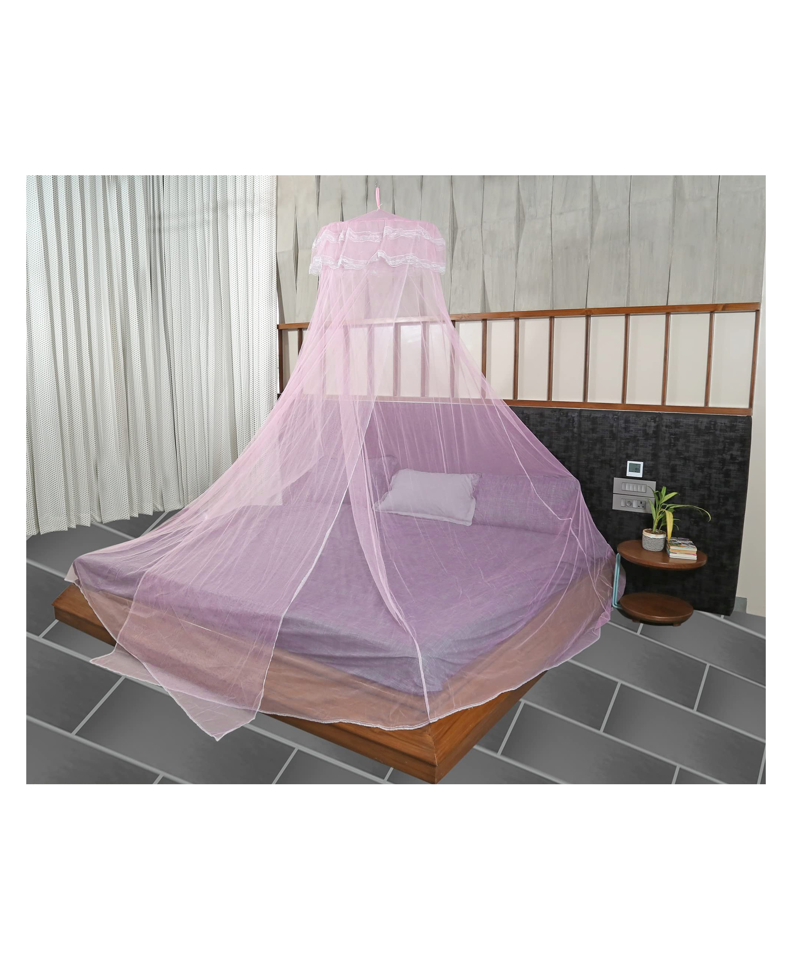 Evafly Mosquito Net for Hanging Double Bed King Size Machardani Polyester 30GSM Strong Net -Plain Pink-image-9