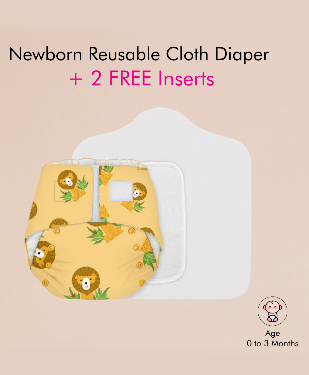 Snugkins Newborn Bliss Reusable Cloth Diaper With Organic Cotton Pad And Booster Pad - Lion Hearted-picture-49