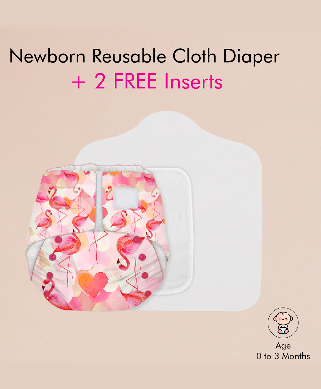 Snugkins Newborn Bliss Reusable Cloth Diaper With Organic Cotton Pad And Booster Pad Flamingo Hearts - Pink-picture-44