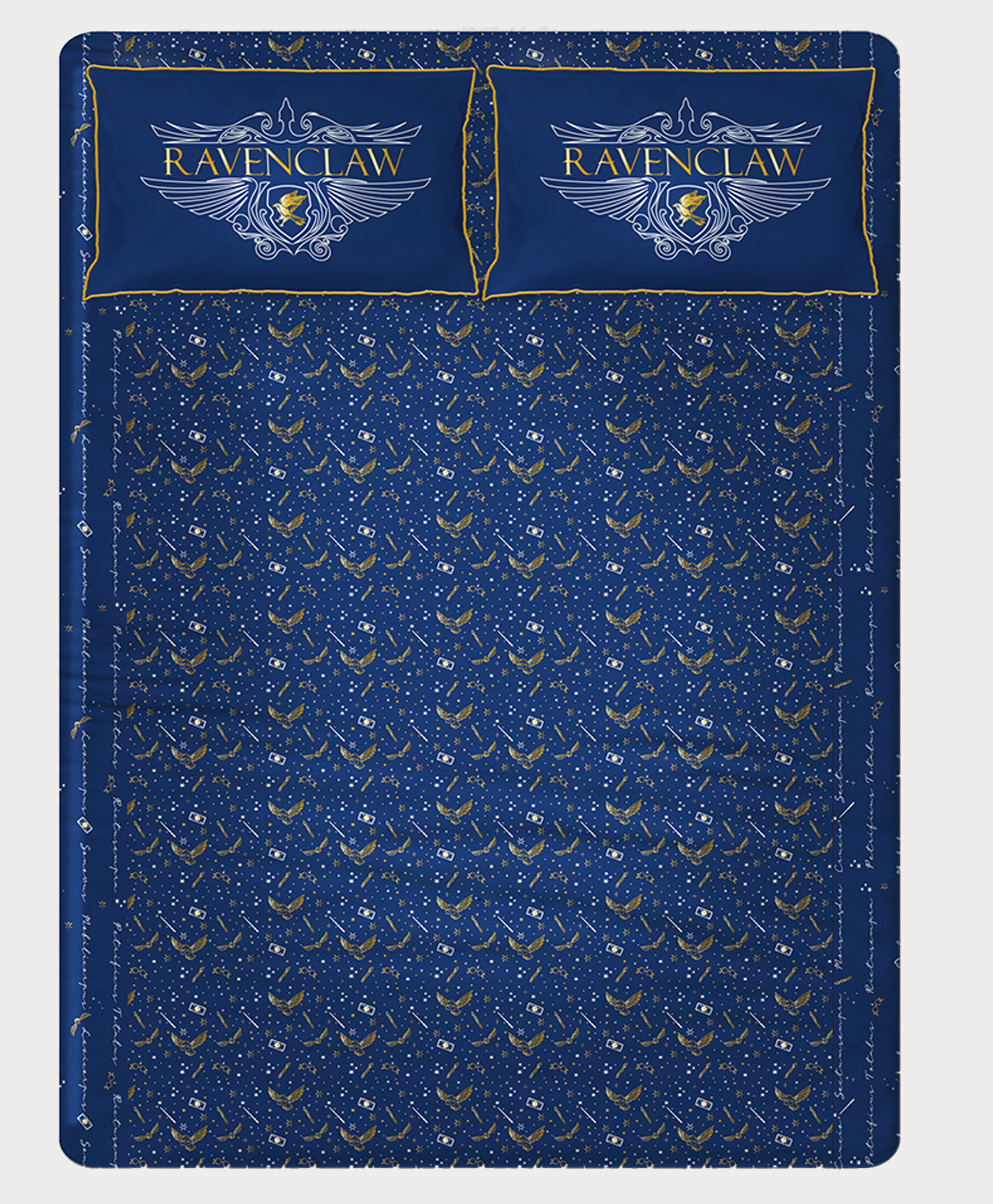 SilverLinen Official Warner Bros Wizarding World Ravenclaw Harry Potter 100% Cotton 250 TC Double Bedsheet With Two Pillow Covers  - Blue & Gold-image-22