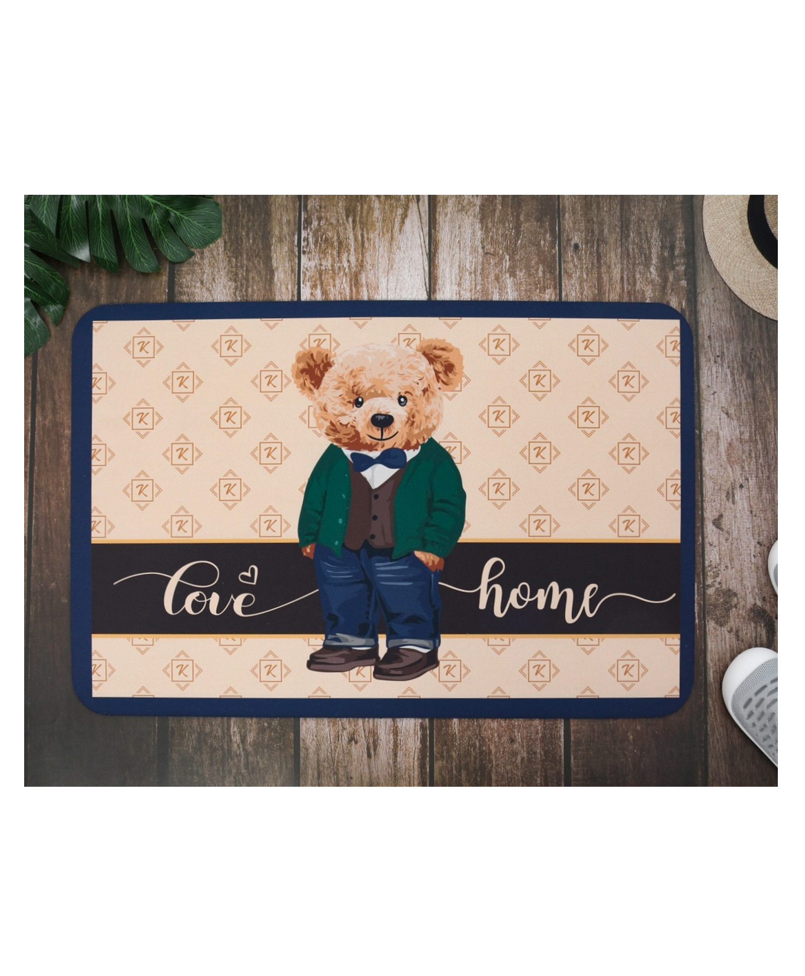 Yellow Bee Love Home Teddy Print Door Mat - Beige-image-27