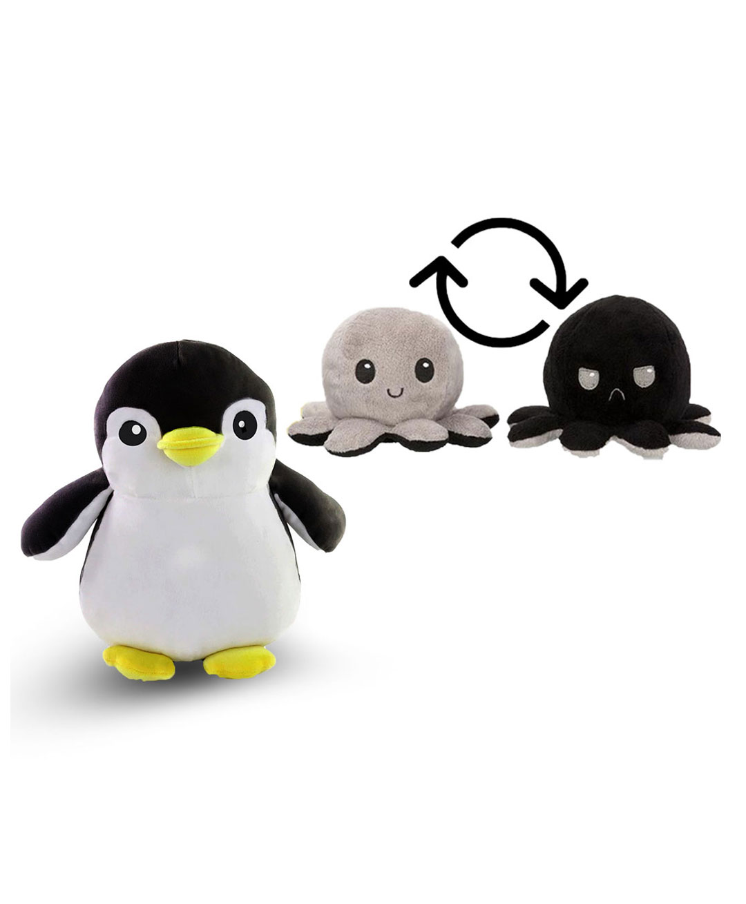 Toyingly  Penguin and Black Grey Reversible Octopus Soft Stuffed Toy Black - Height 50 cm-picture-16