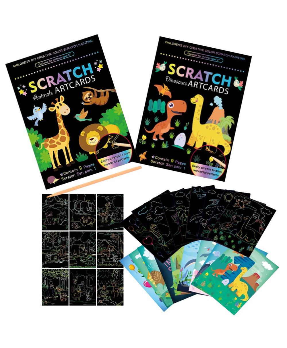 Happy Hues DIY Dinosaur & Jungle Animals Magic Scratch Art Combo Pack - Multicolour-image-12