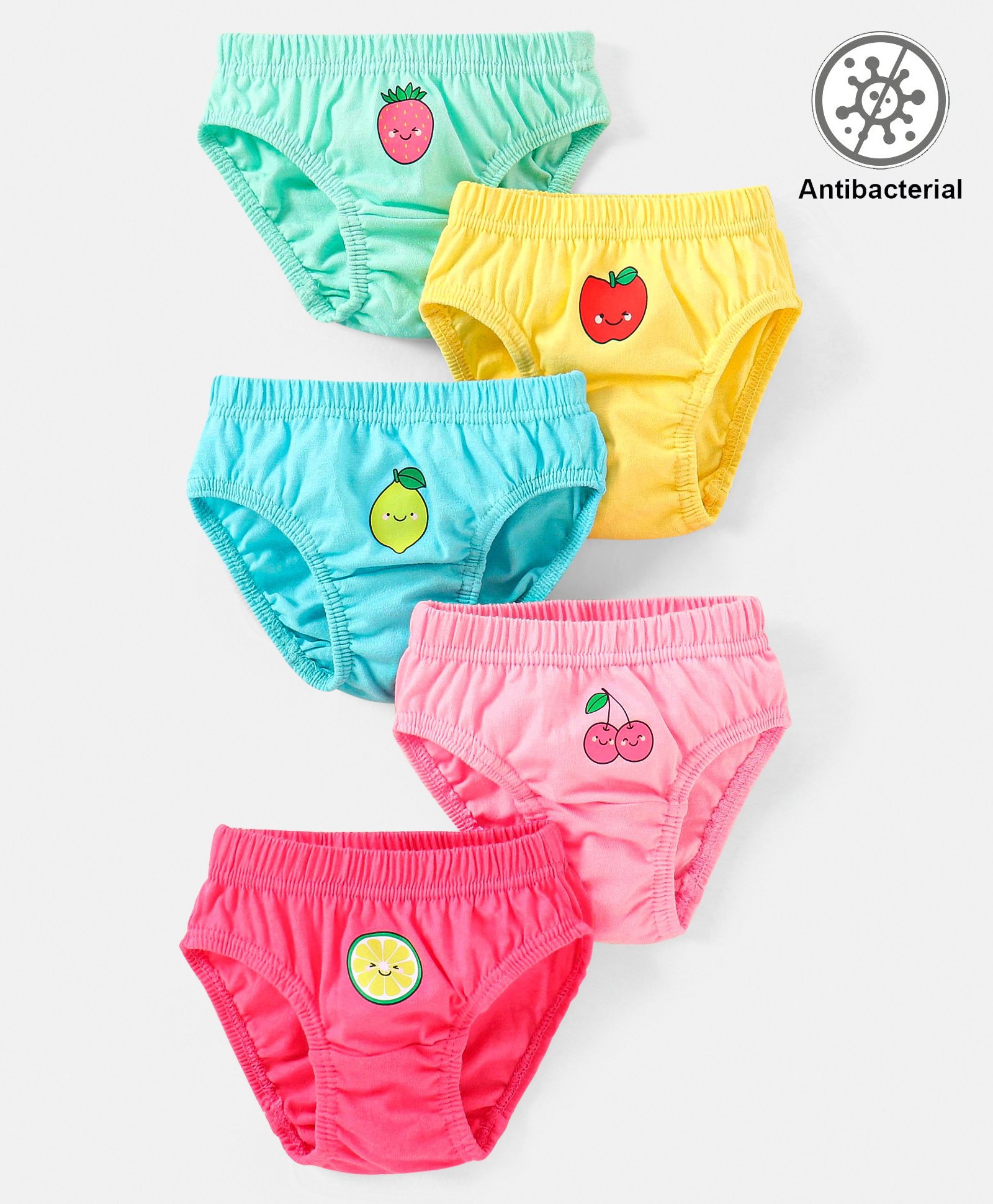 Babyhug 100% Cotton Antibacterial Fruit Printed Panties Pack of 5 - Pink Yellow & Blue-image-42