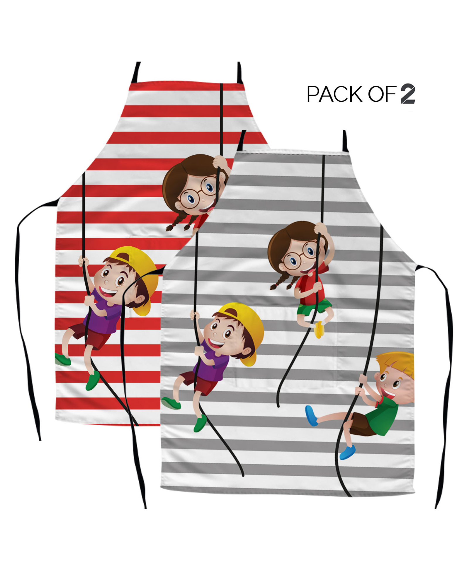 Right Gifting Satin Apron For Kids With Adjustable Waist & Centre Pocket Pack of 2- Multicolor-picture-4