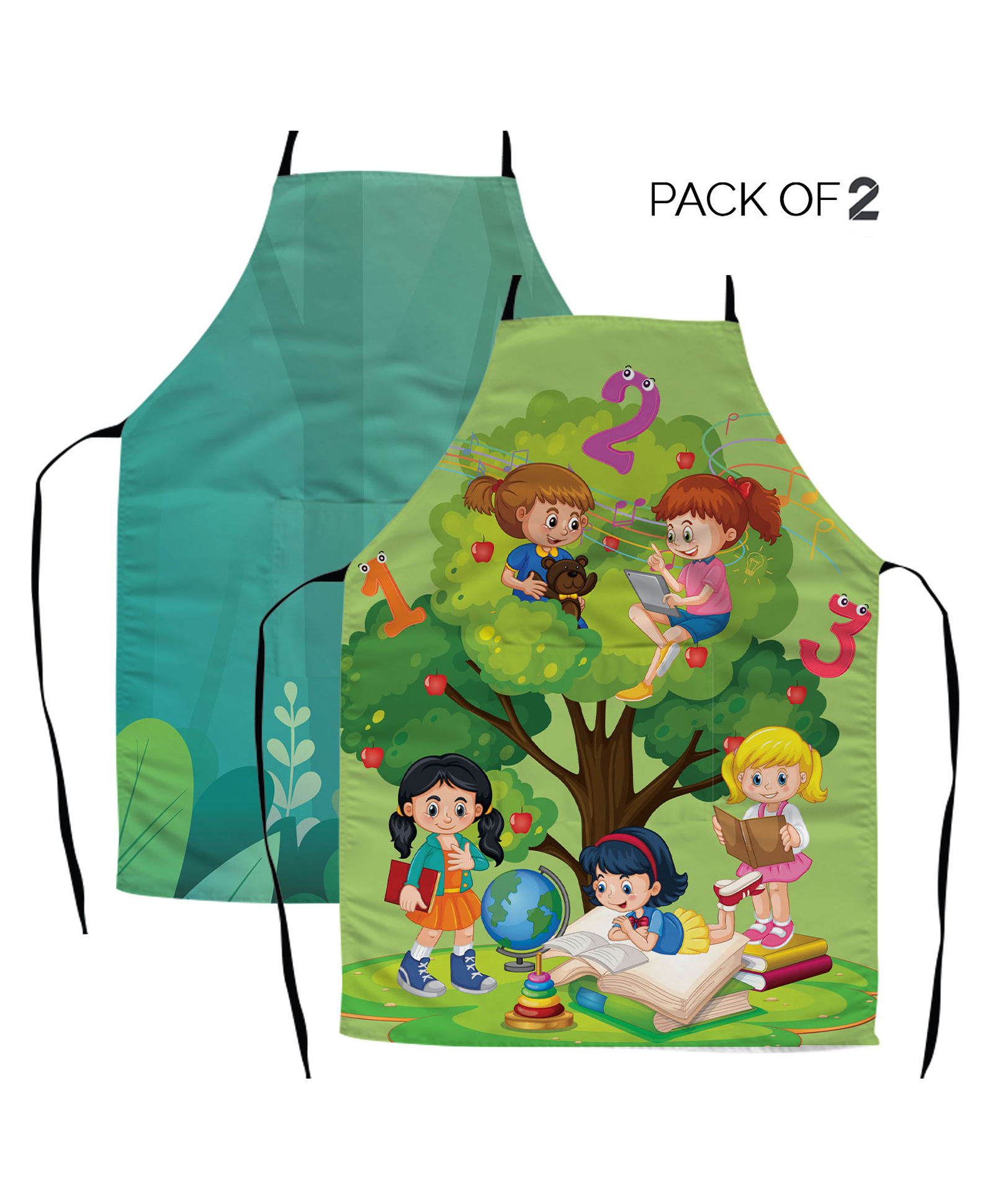 Right Gifting Satin Apron For Kids With Adjustable Waist & Centre Pocket Pack of 2- Multicolor-image-38