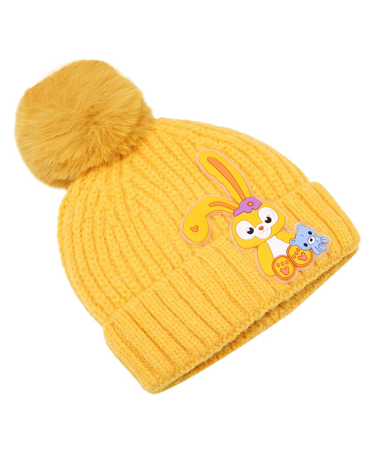 Kid-O-World Bunny Patch Detail Woollen Bobble Cap -Yellow-picture-25