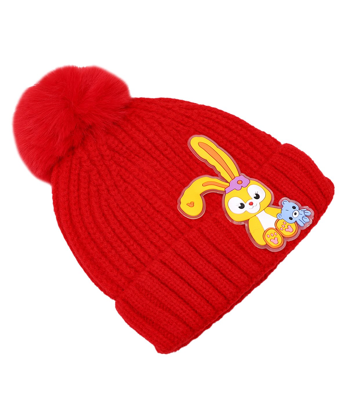 Kid-O-World Bunny Patch Detail Woollen Bobble Cap - Red-picture-24