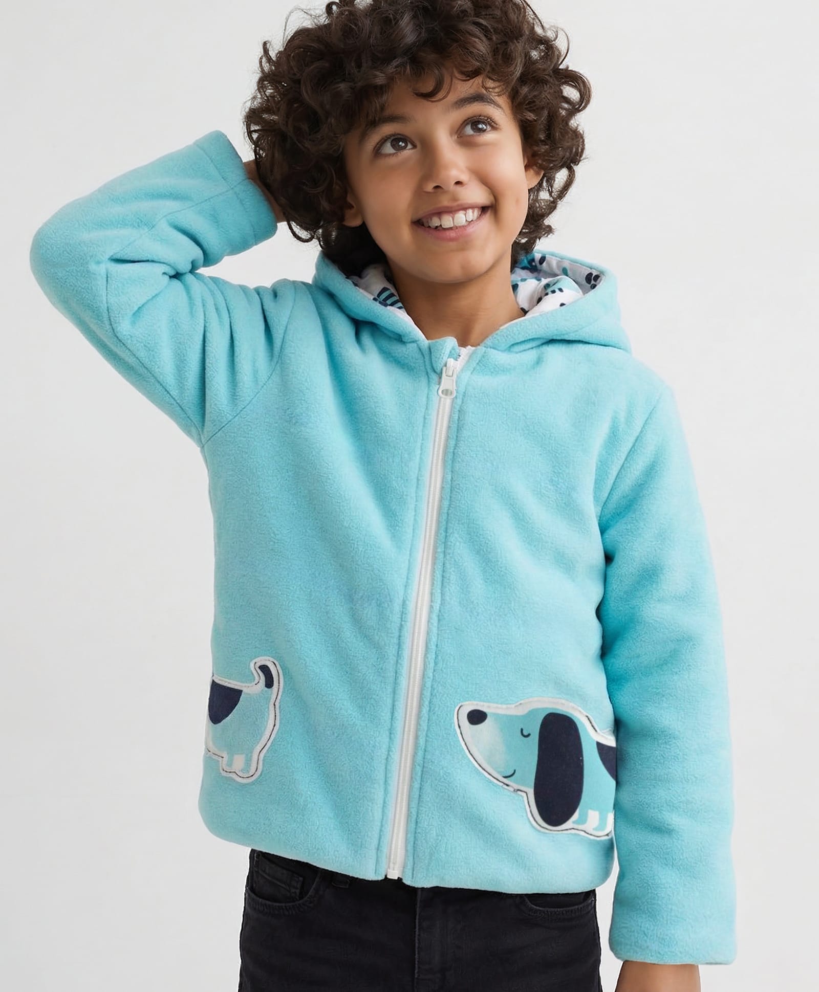 iDO Italy Cotton Full Sleeves Hooded Jacket Puppy Patch - Light Blue-picture-23